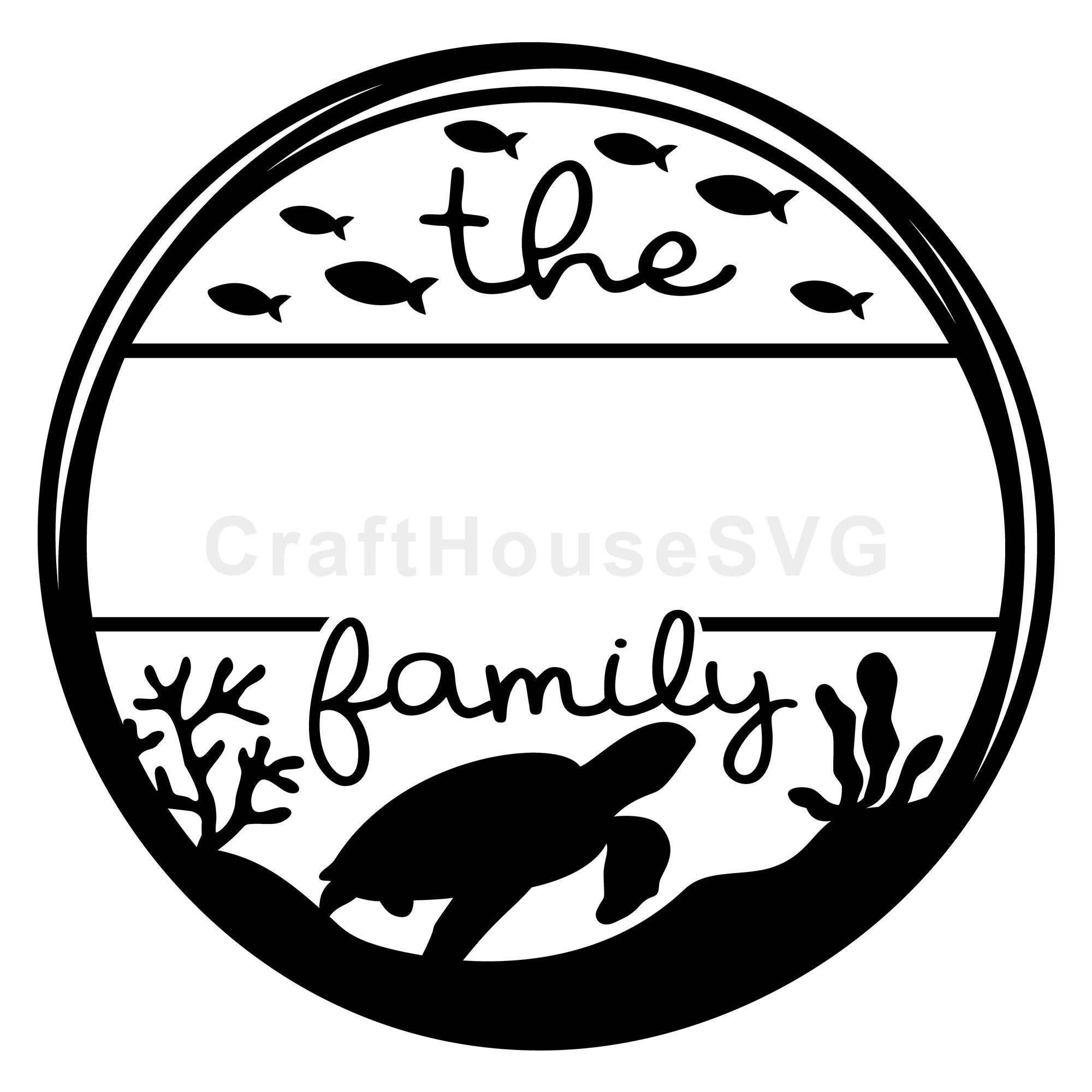 Turtle Ocean Scene Family Monogram Frame SVG