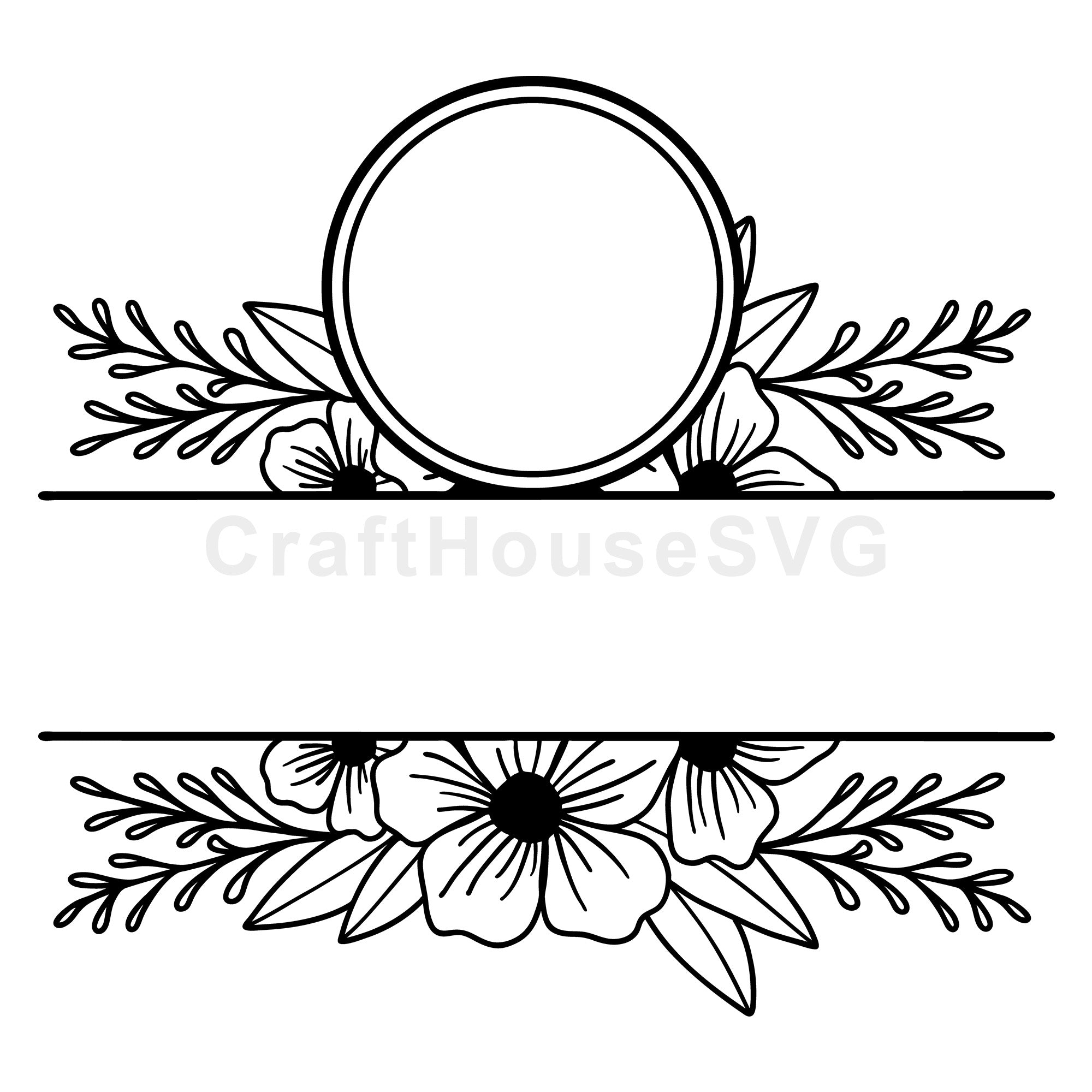 Floral Frame with Circle Monogram SVG