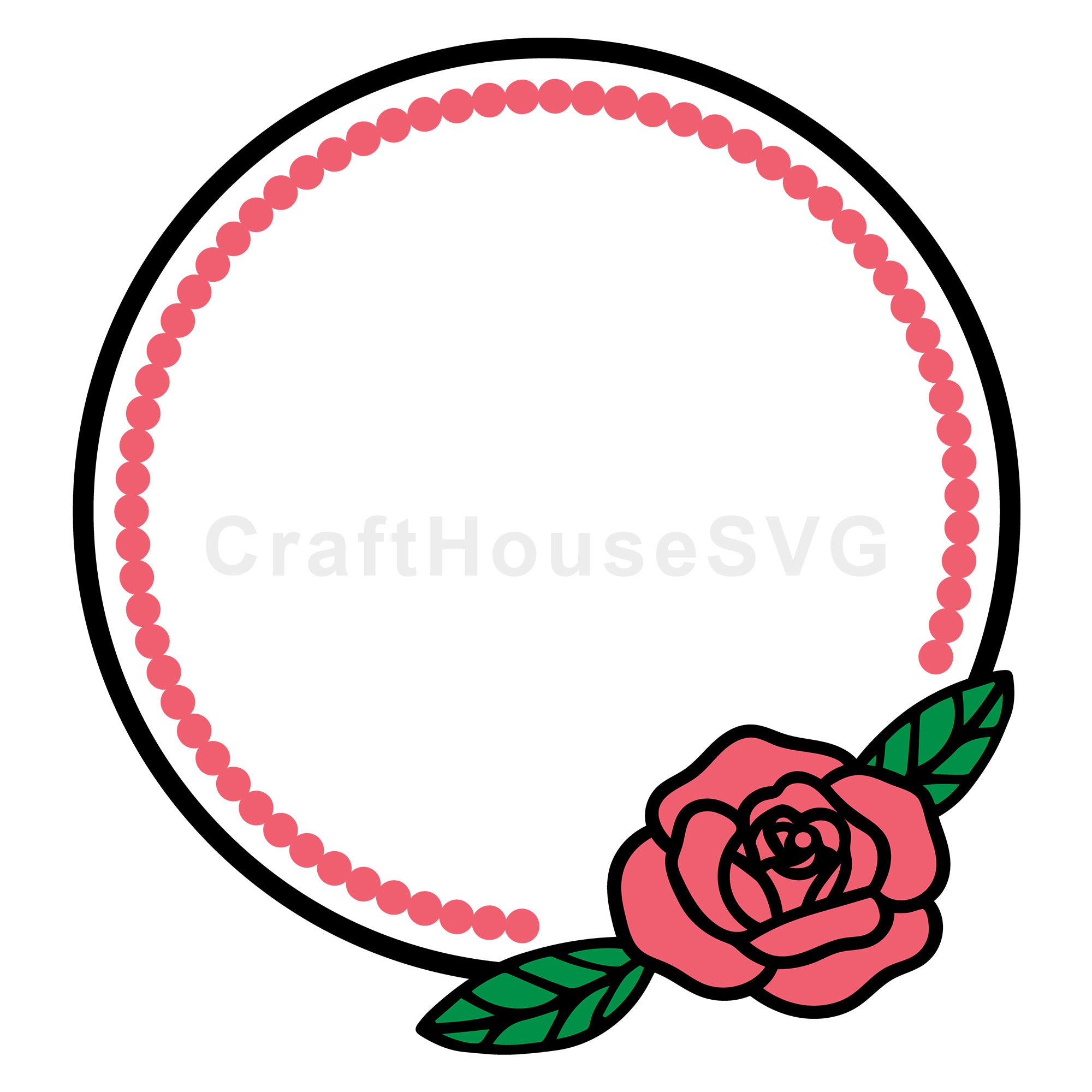 Rose with Dotted Circle Monogram SVG