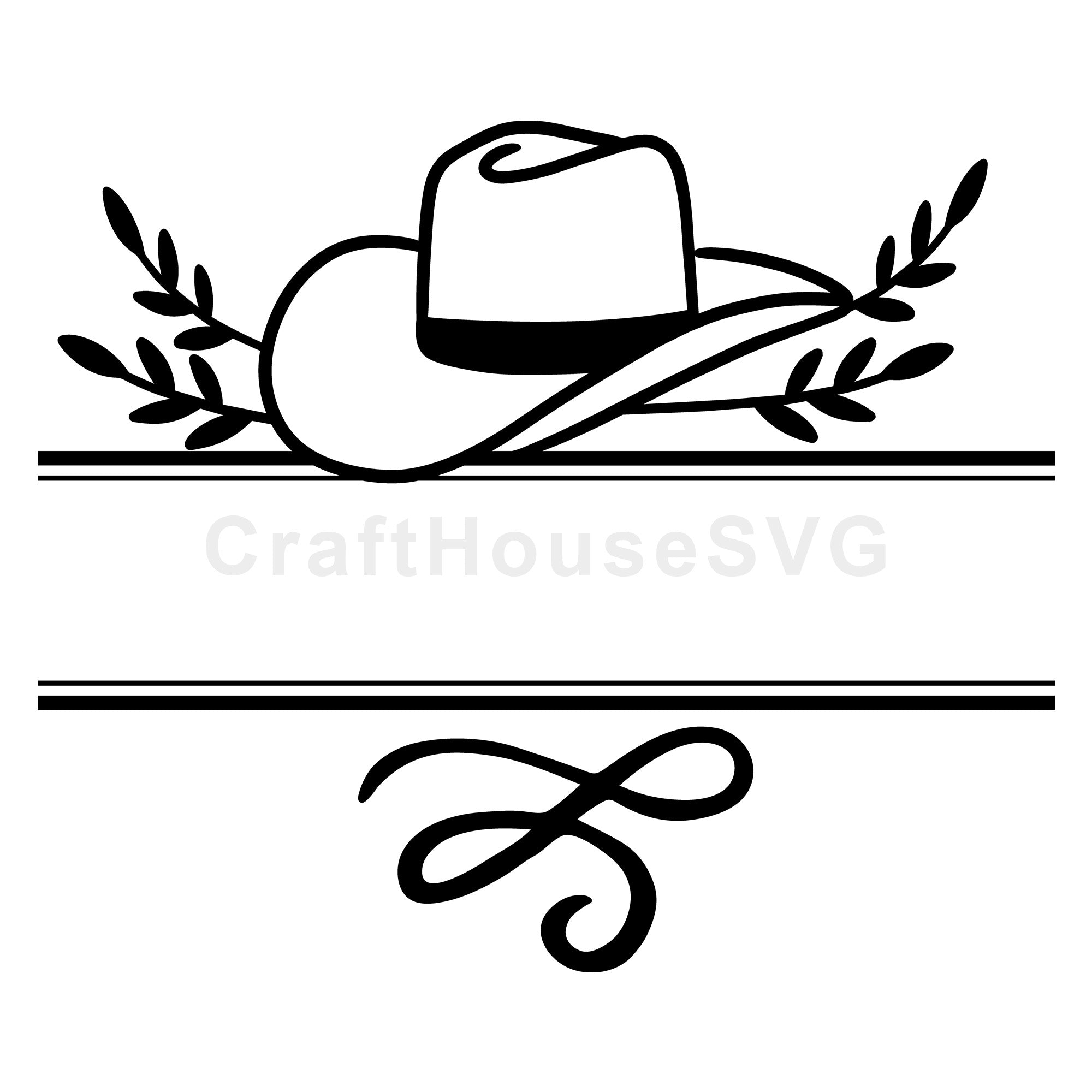 Cowboy Hat with Flourishes Monogram SVG