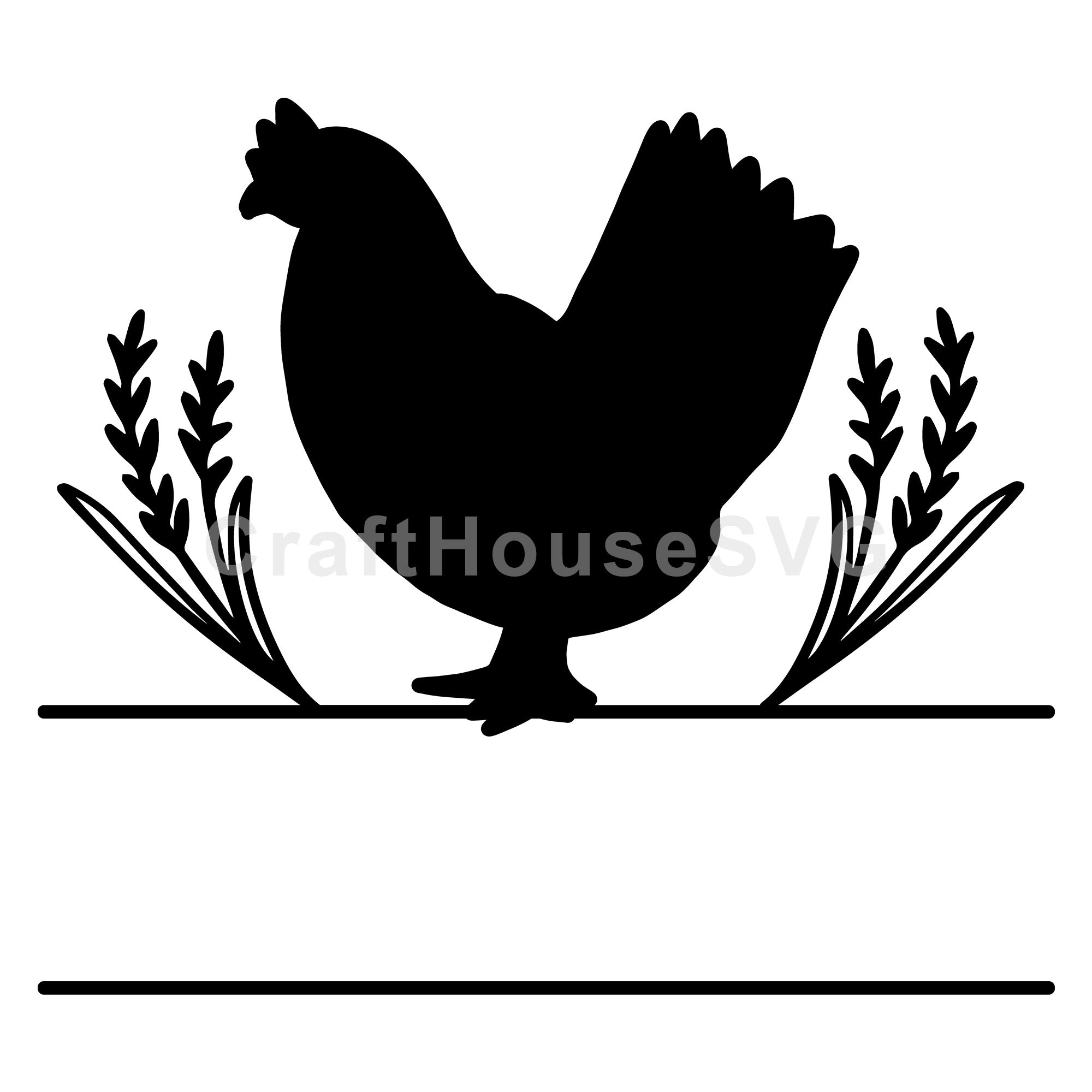 Hen and Wheat Silhouette Monogram SVG