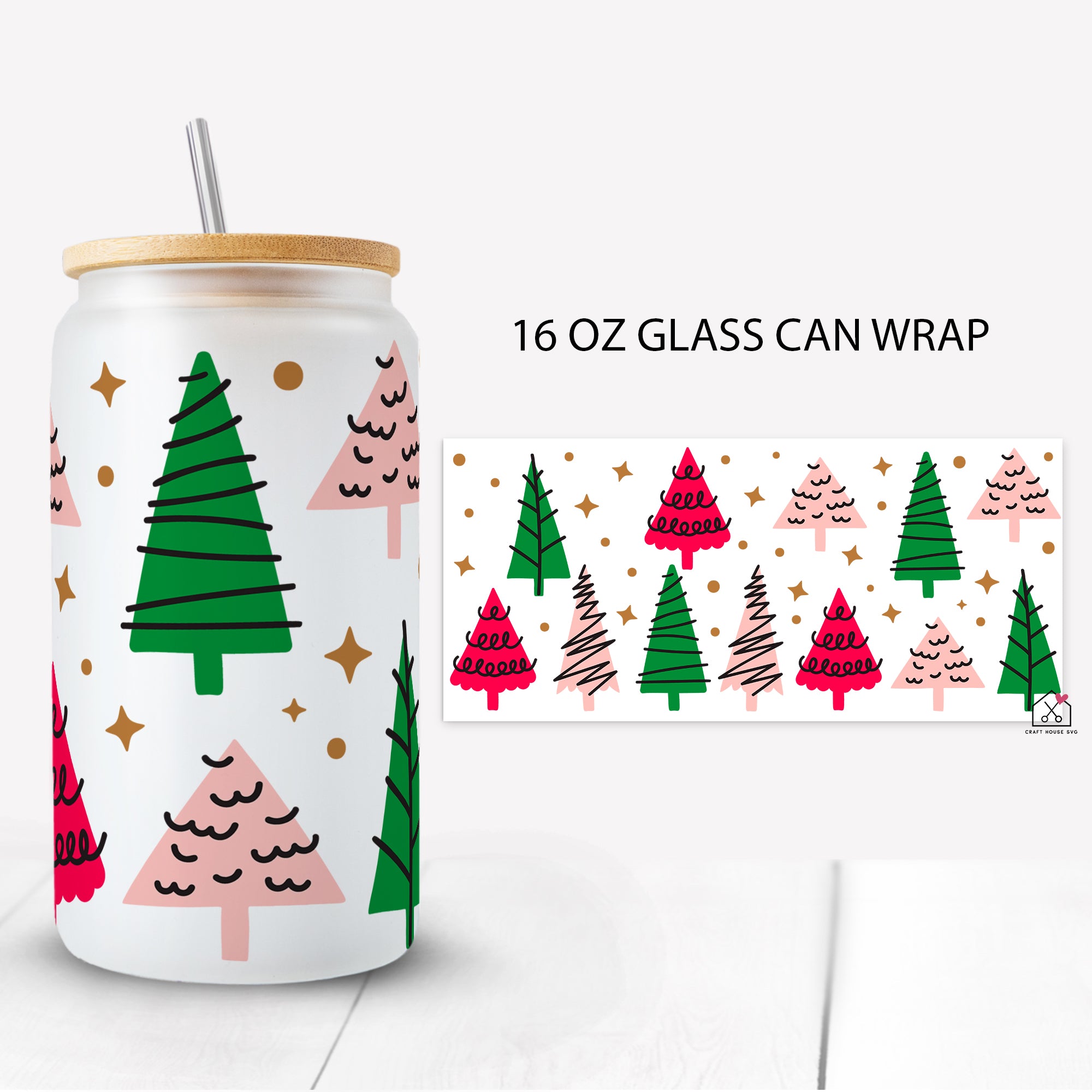 Festive Christmas Tree Glass Can Wrap SVG Cut File