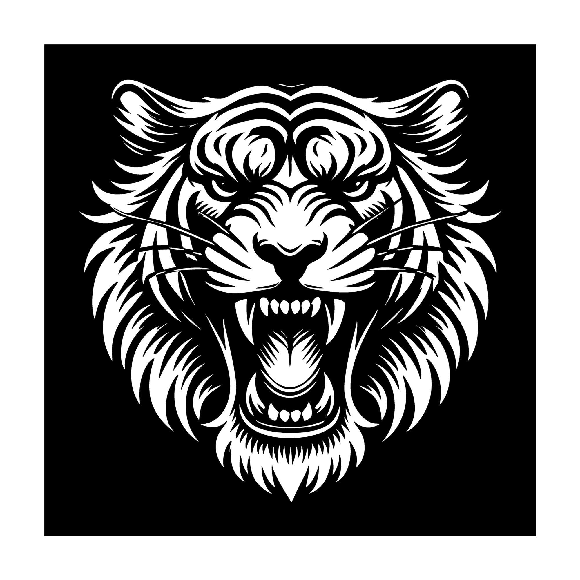 Fierce Silhouette of a Roaring Tiger Head SVG design for Cricut, Silhouette, laser cutting, vinyl, sublimation, and craft projects.