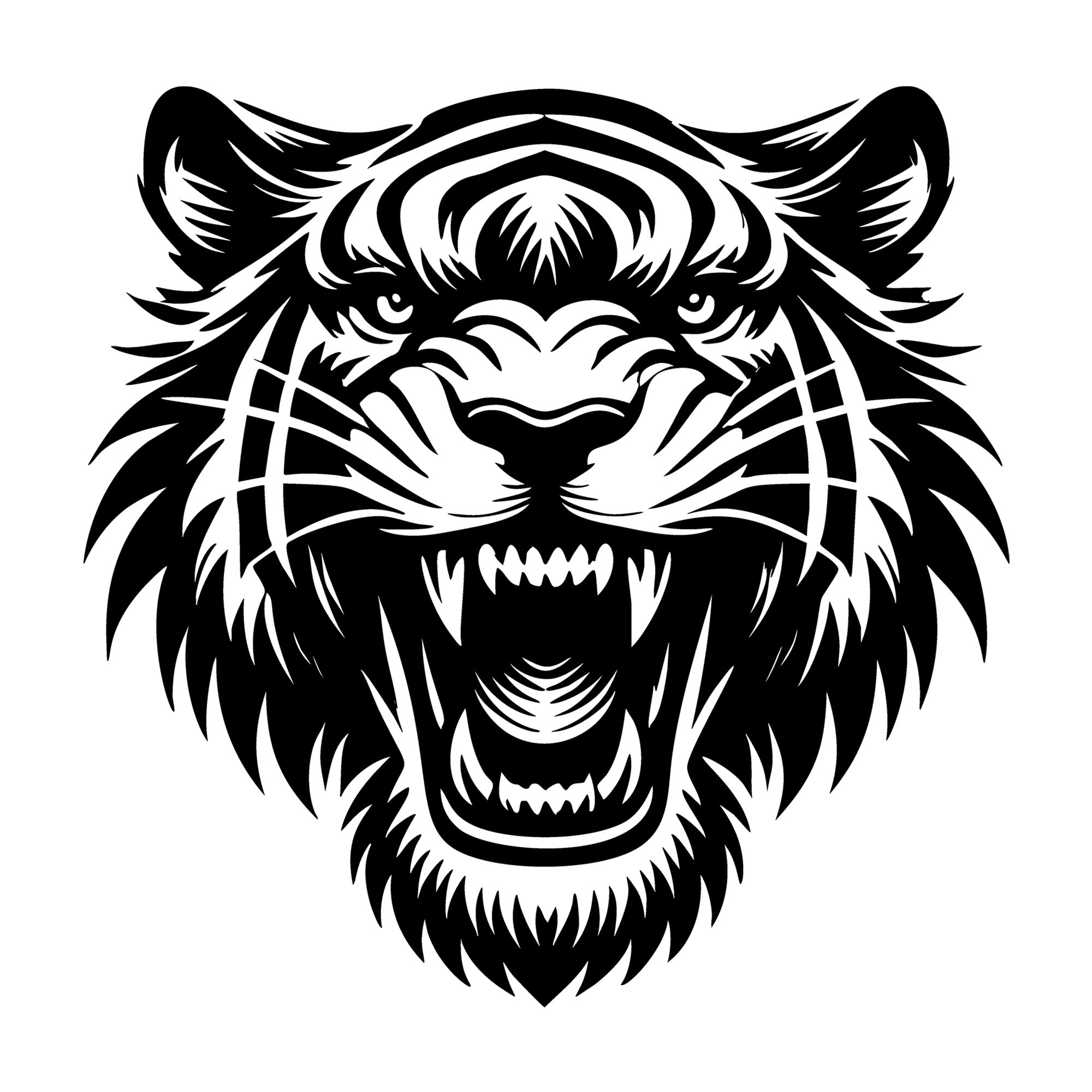 Fierce Tiger Head Silhouette at Twilight SVG design for Cricut, Silhouette, laser cutting, vinyl, sublimation, and craft projects.