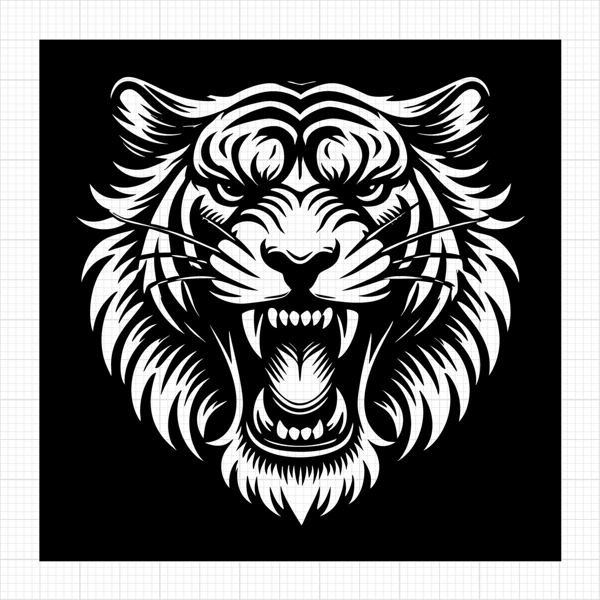 Fierce Silhouette of a Roaring Tiger Head