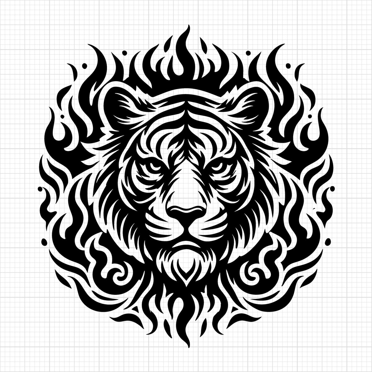 Fierce Tiger with Fiery Flames