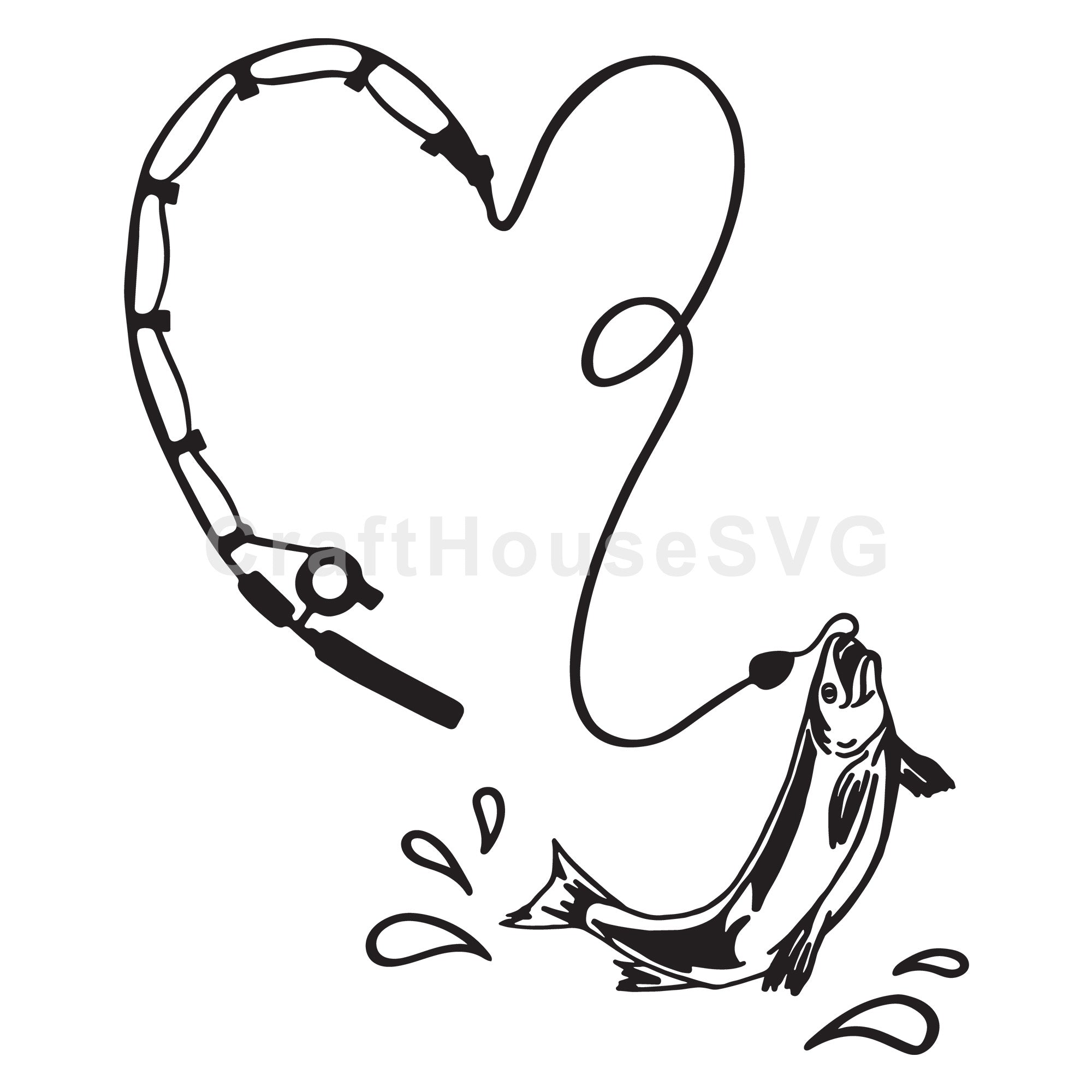 Fishing Rod with Fish Heart SVG