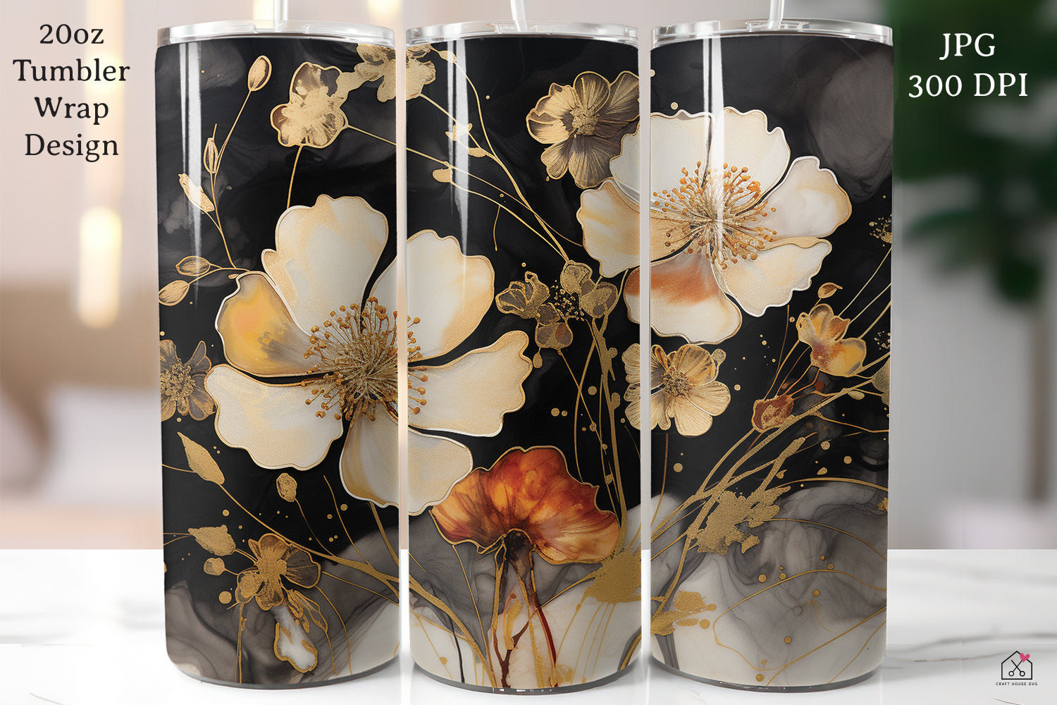 25oz Barrel Shaped Gold Rose Line Art and Alcohol Ink Tumbler