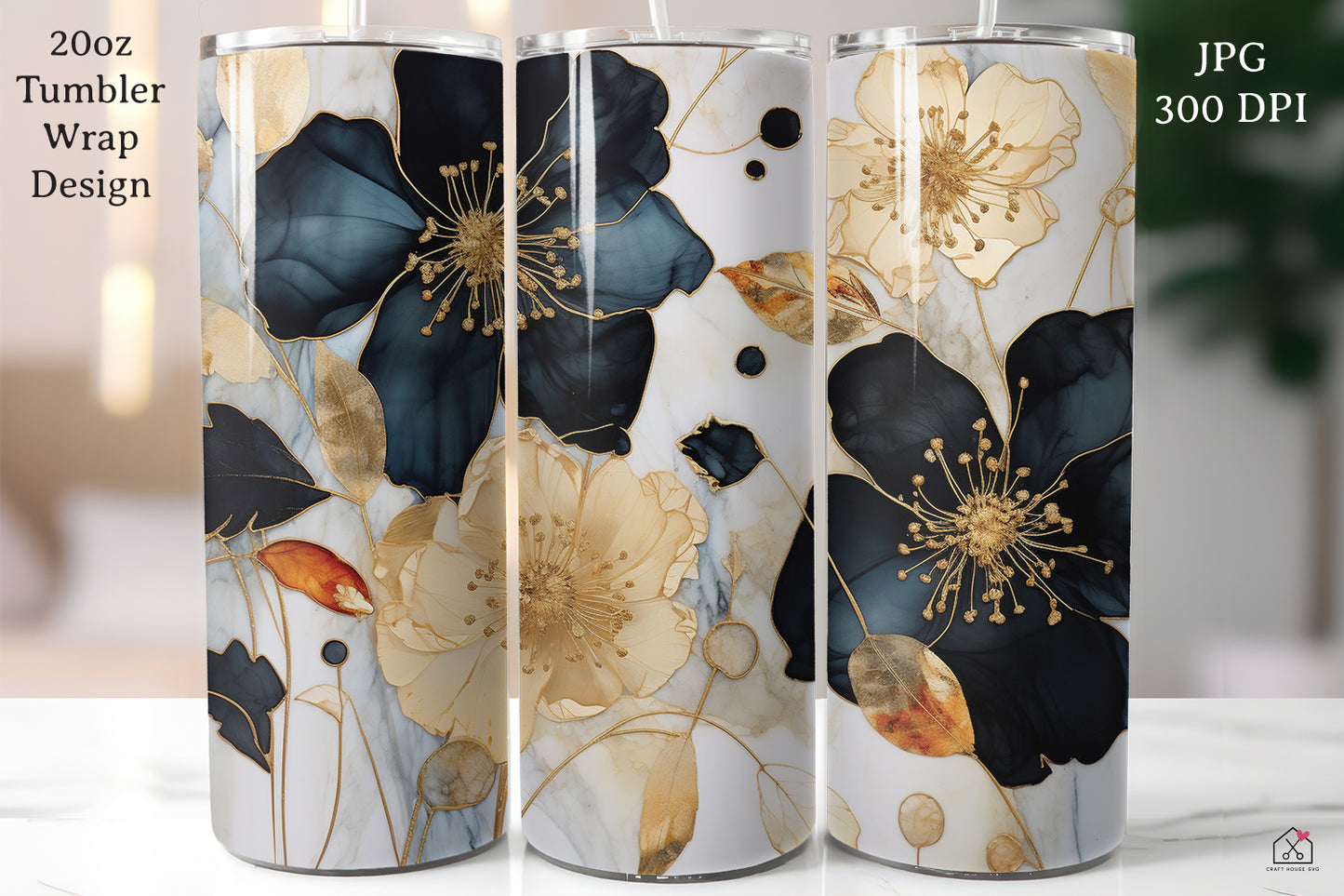 Floral Alcohol Ink 20oz Tumbler Wrap Bundle Sublimation Designs JPG