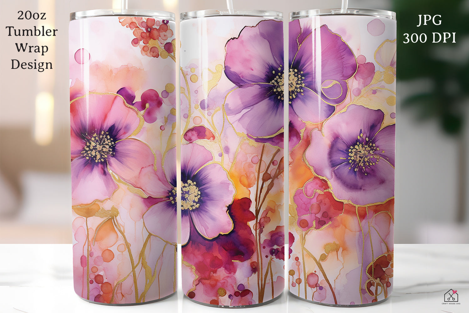 25oz Barrel Shaped Gold Rose Line Art and Alcohol Ink Tumbler