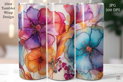 Floral Alcohol Ink 20oz Tumbler Wrap Bundle Sublimation Designs JPG