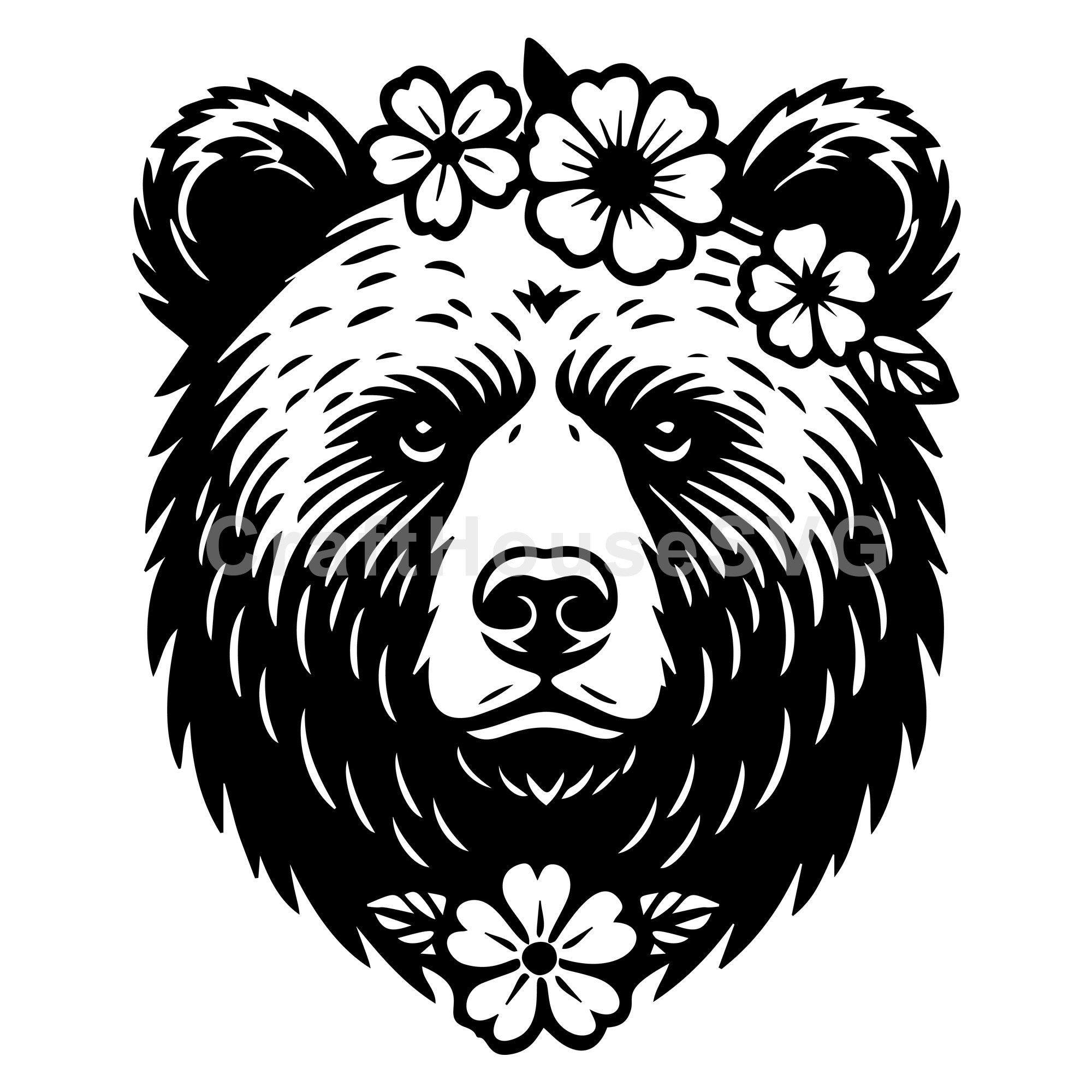 Grizzly Bear With Floral Headband SVG