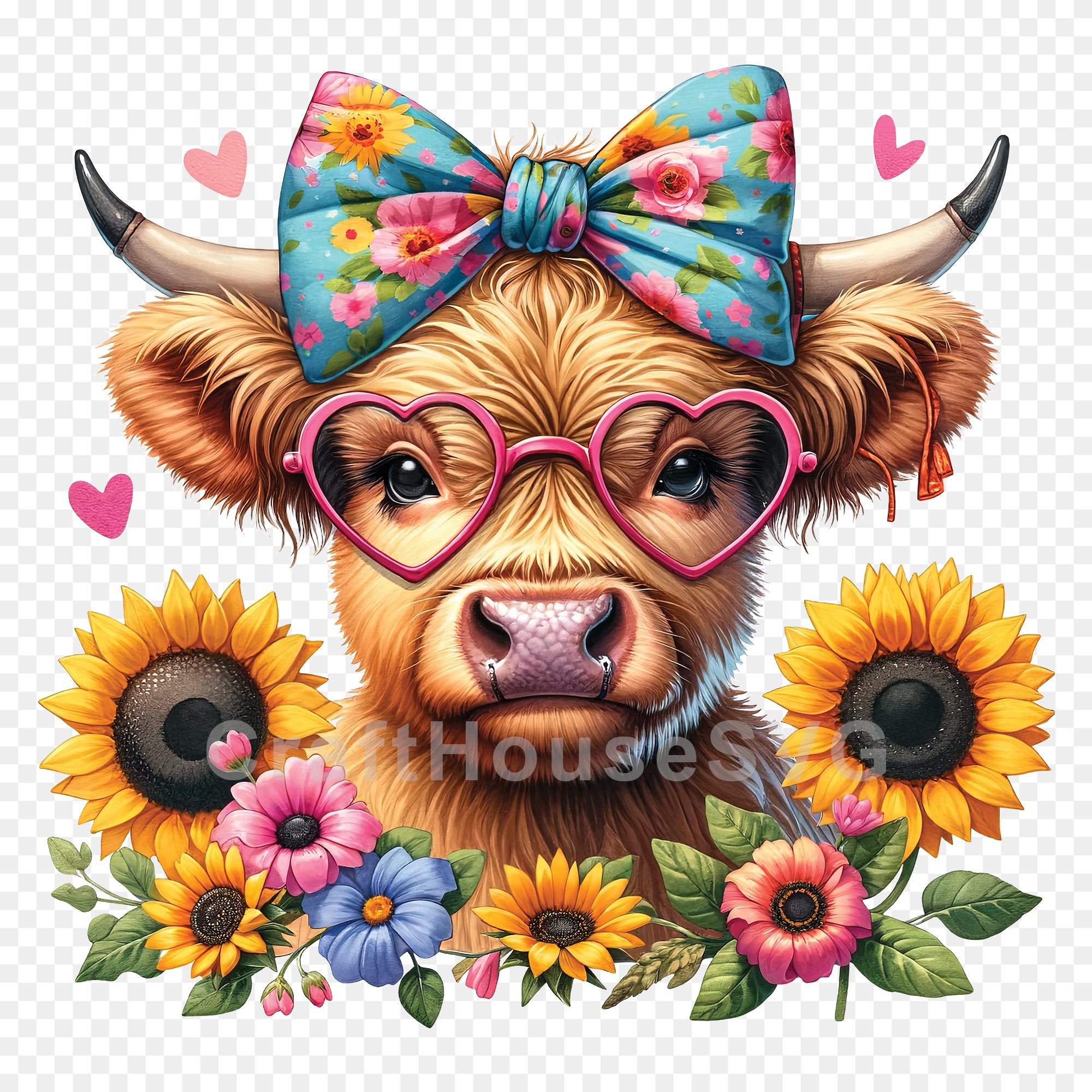 Adorable Floral Highland Cow PNG