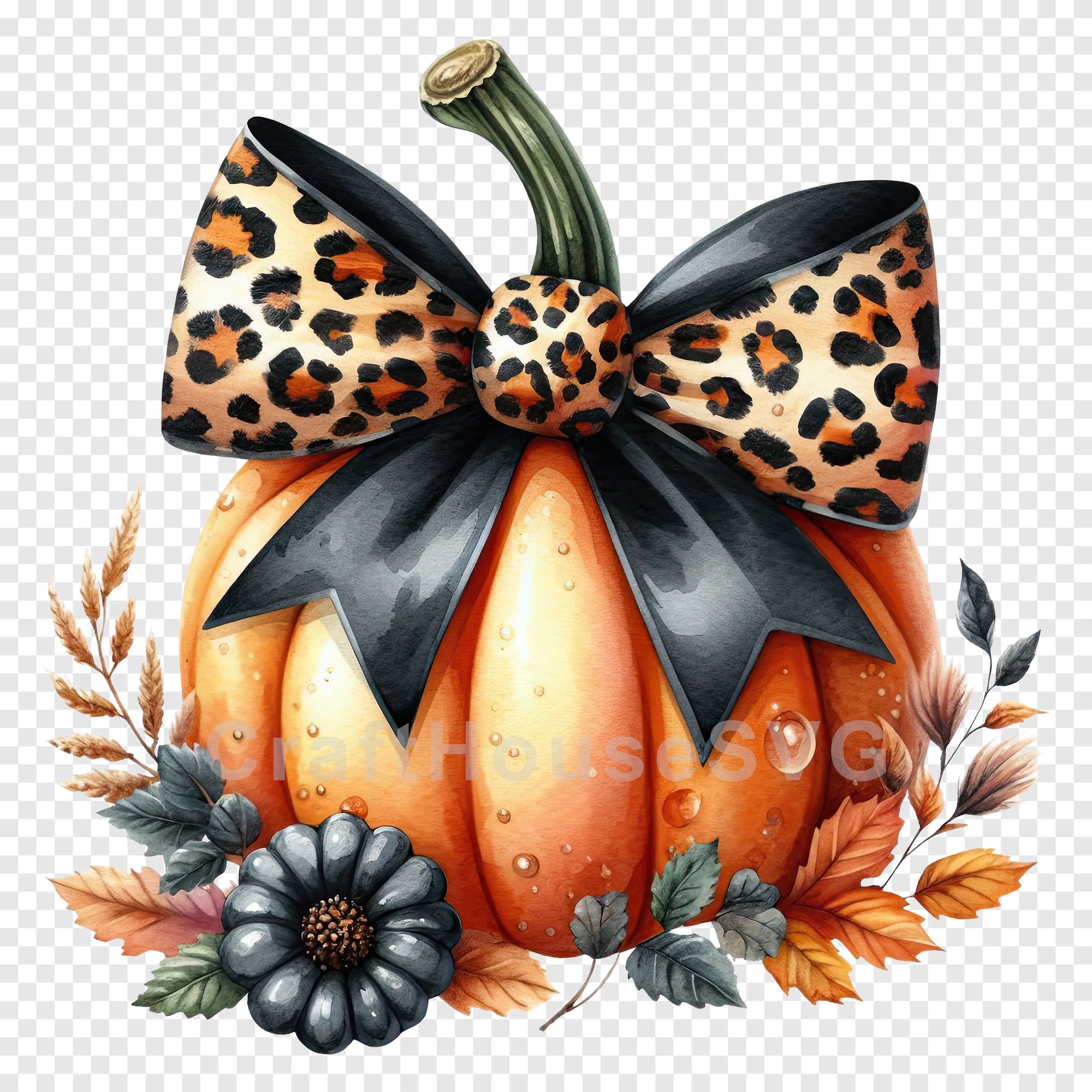 Floral Leopard Fall Pumpkin PNG Clip Art Sublimation