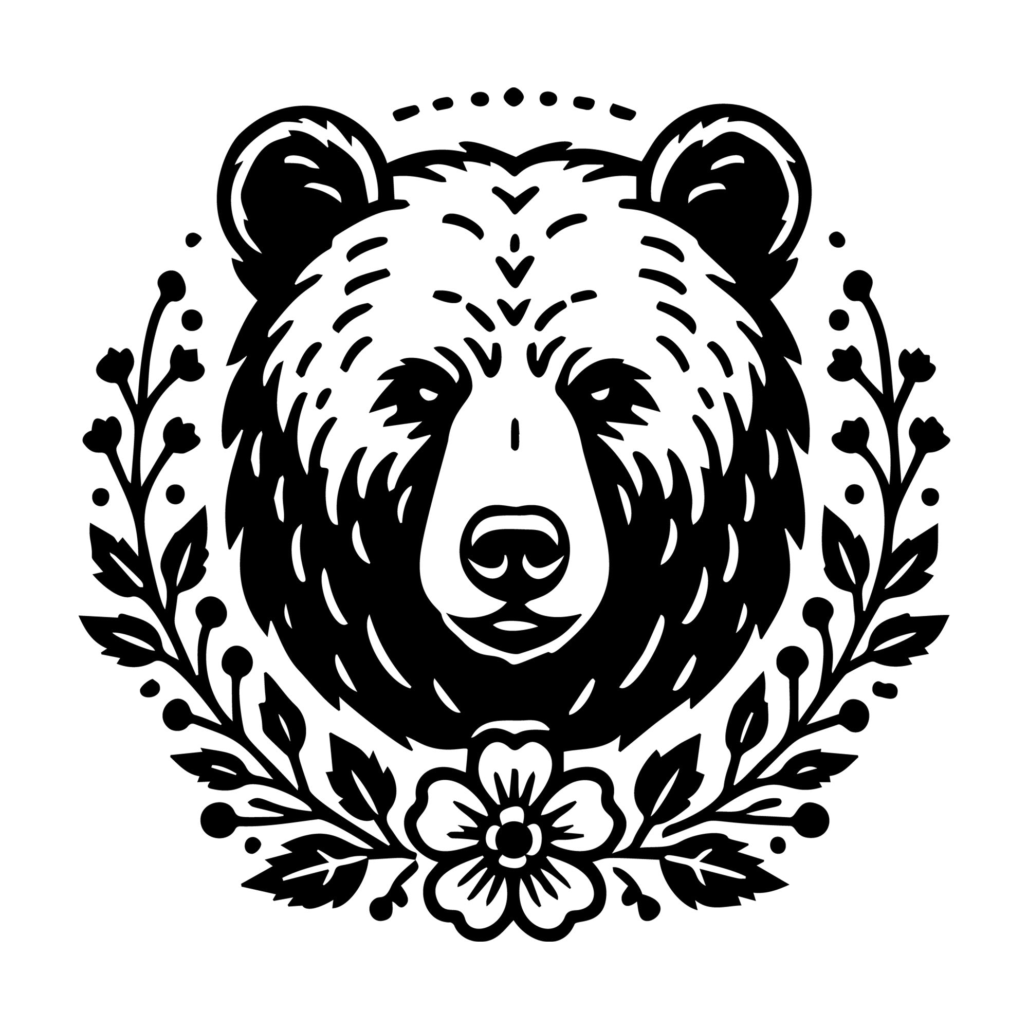 Floral Grizzly Bear Head SVG design for Cricut, Silhouette, laser cutting, vinyl, sublimation, and craft projects.