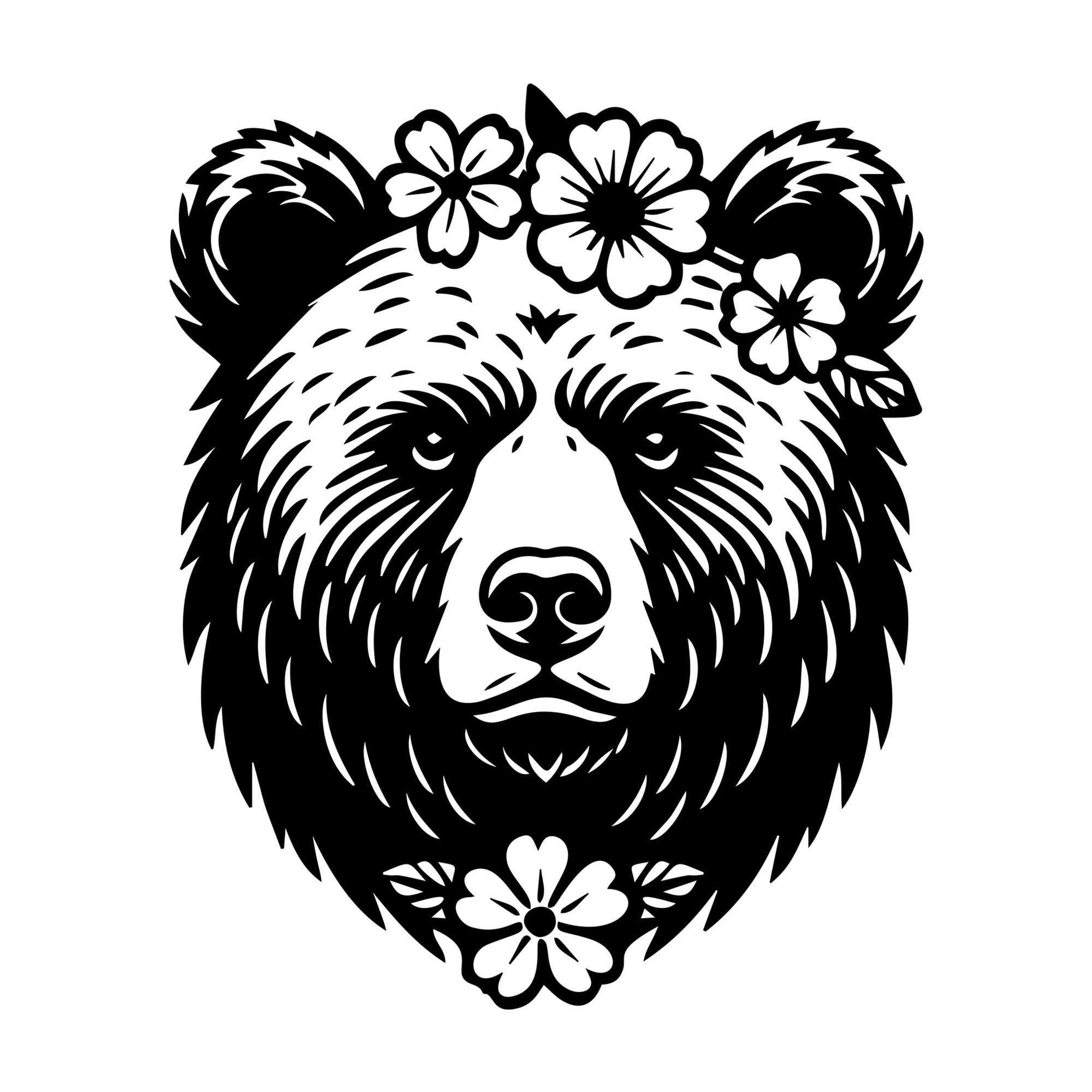 Floral Grizzly Bear Head SVG design for Cricut, Silhouette, laser cutting, vinyl, sublimation, and craft projects.