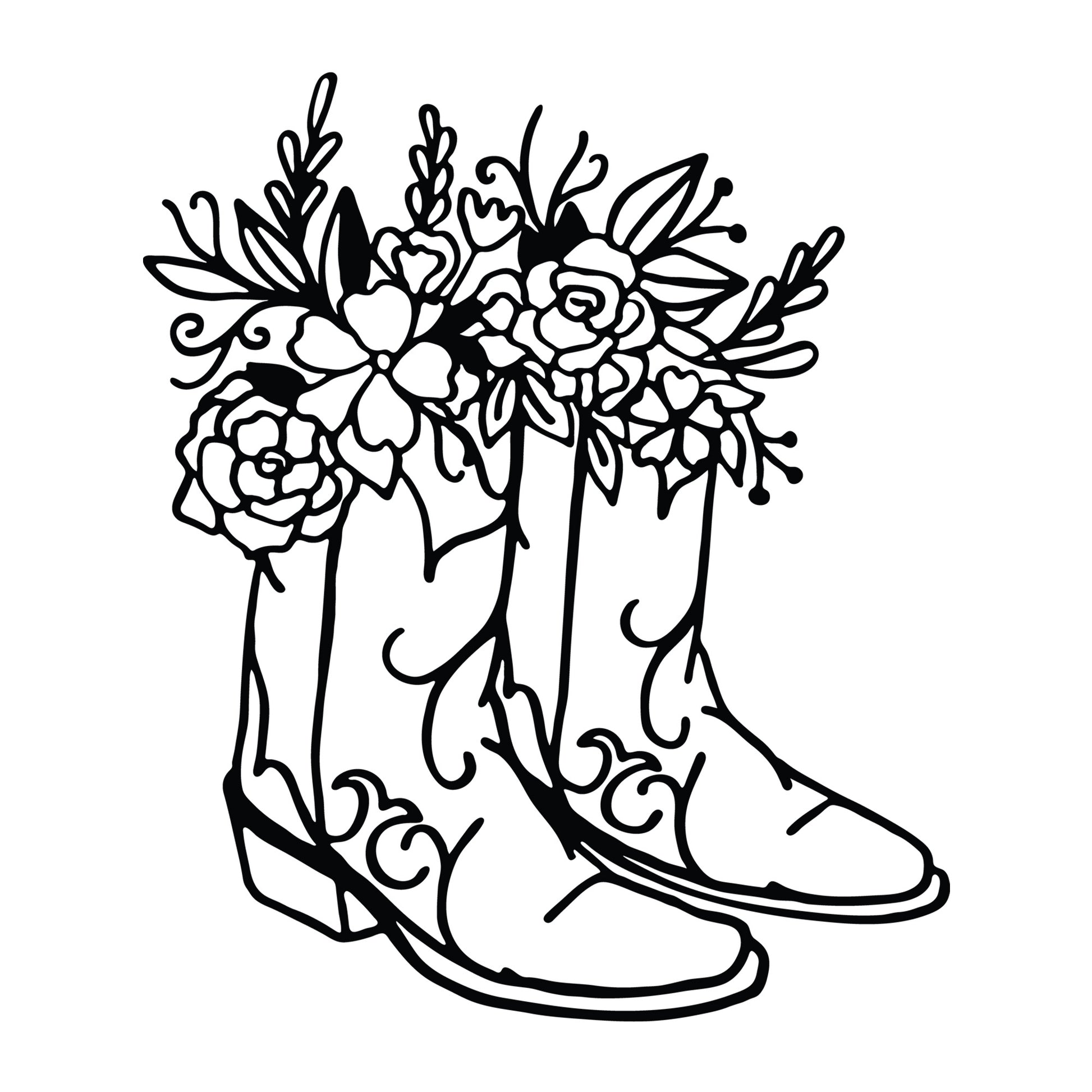 Floral Cowboy Boots SVG design for Cricut, Silhouette, laser cutting, vinyl, sublimation, shirts, decals, mugs, and DIY craft projects.