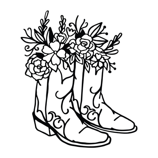 Floral Cowboy Boots SVG design for Cricut, Silhouette, laser cutting, vinyl, sublimation, shirts, decals, mugs, and DIY craft projects.