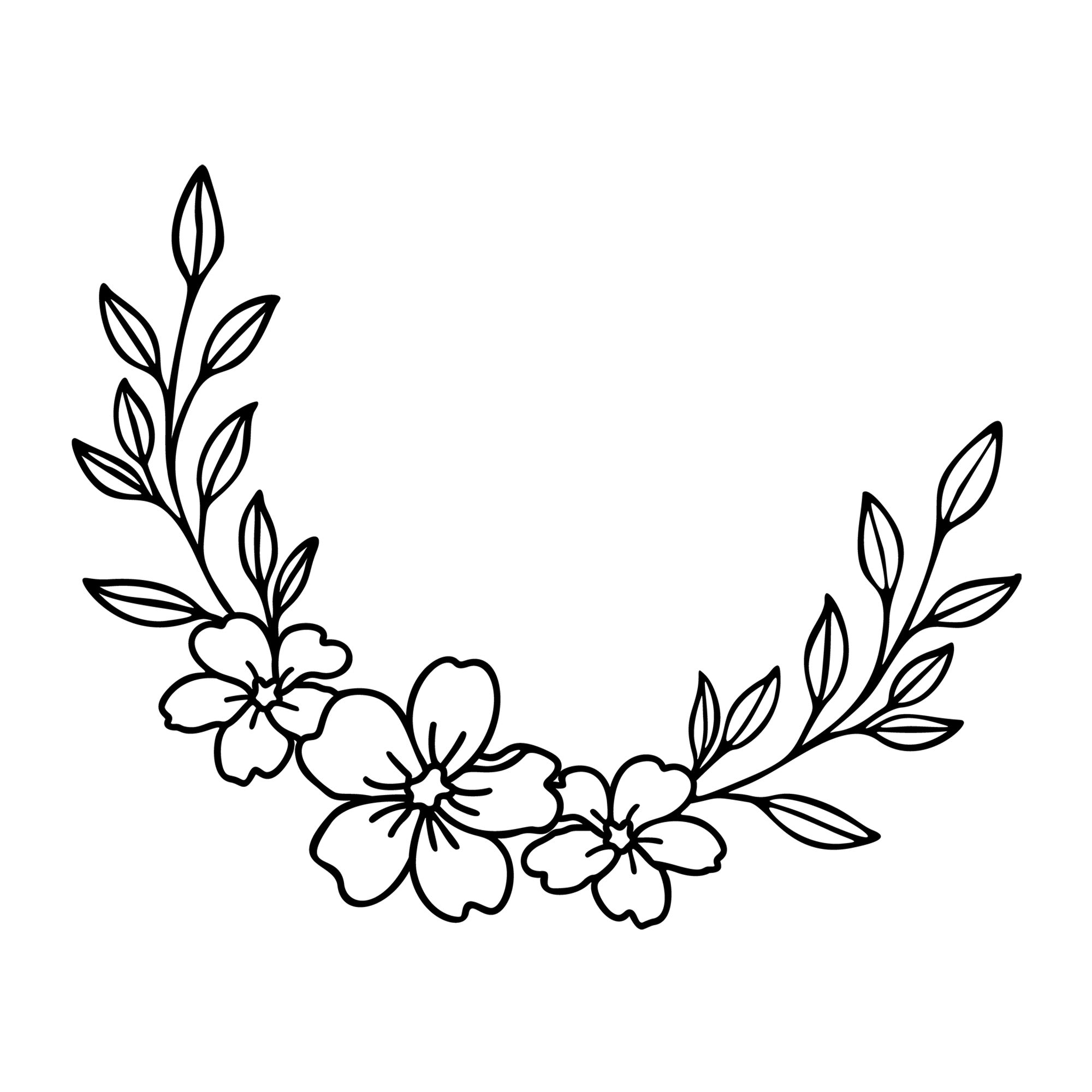 Floral Wreath SVG design for Cricut, Silhouette, laser cutting, vinyl, sublimation, family monograms, welcome signs, and home decor projects.