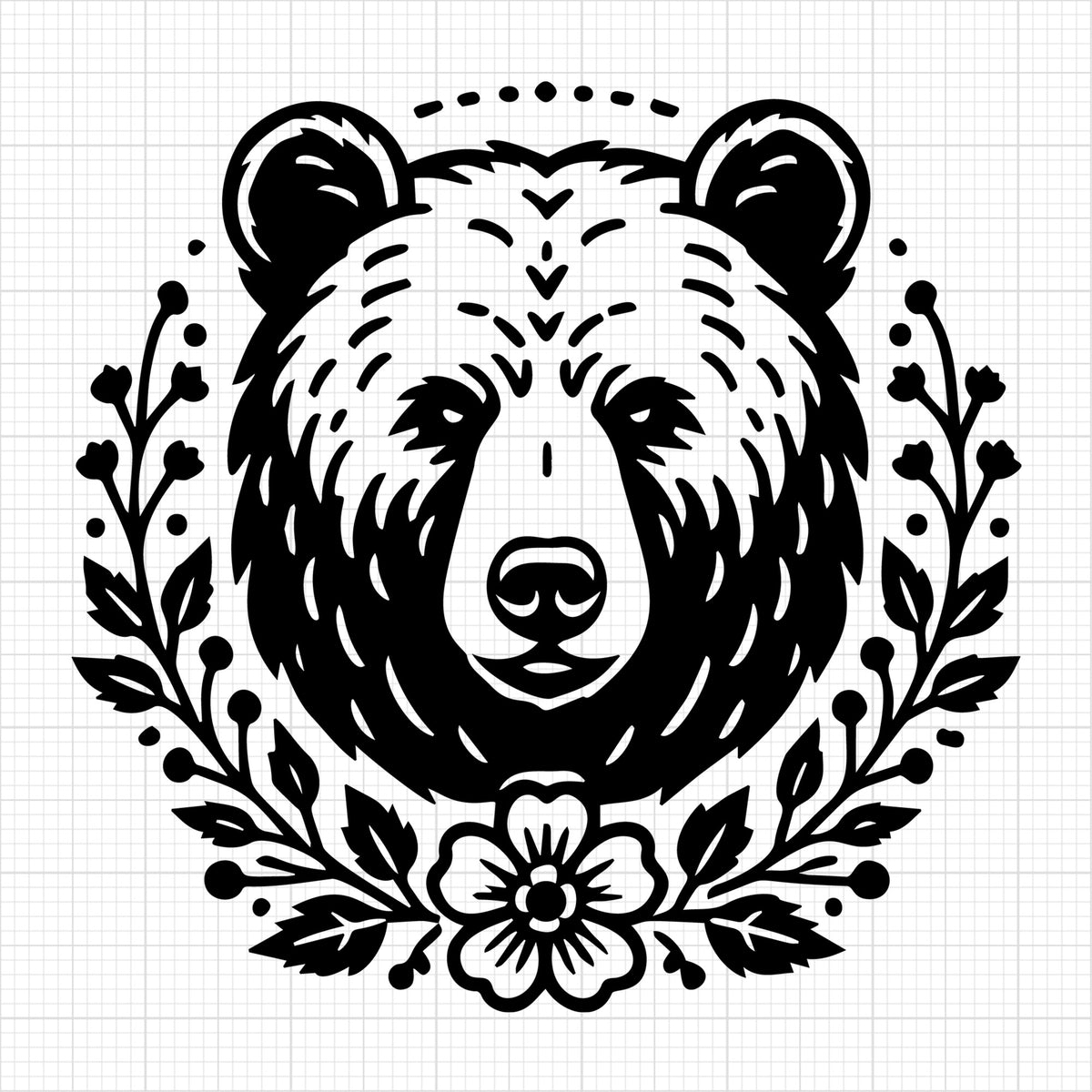 Floral Grizzly Bear Head