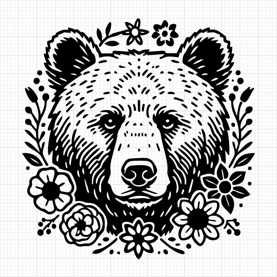 Floral Grizzly Bear Head 2