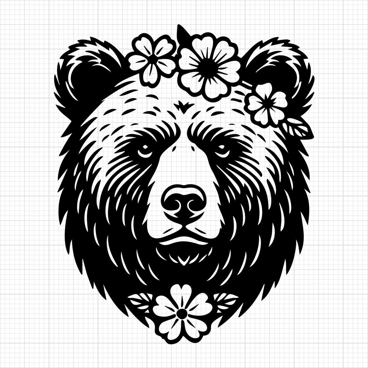 Floral Grizzly Bear Head 3