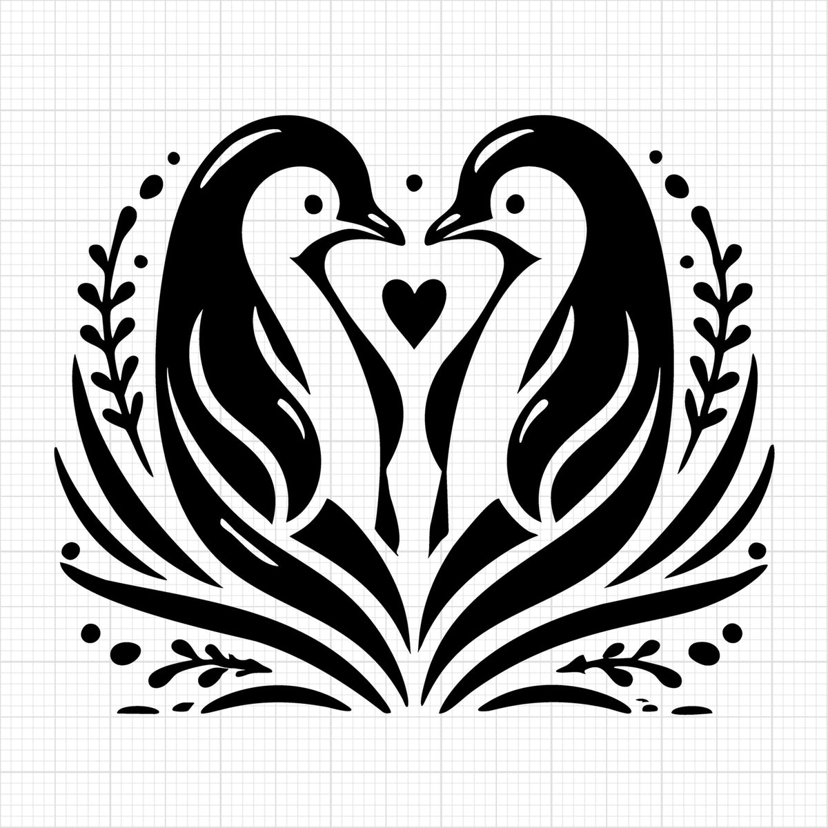 Floral Penguins Heart