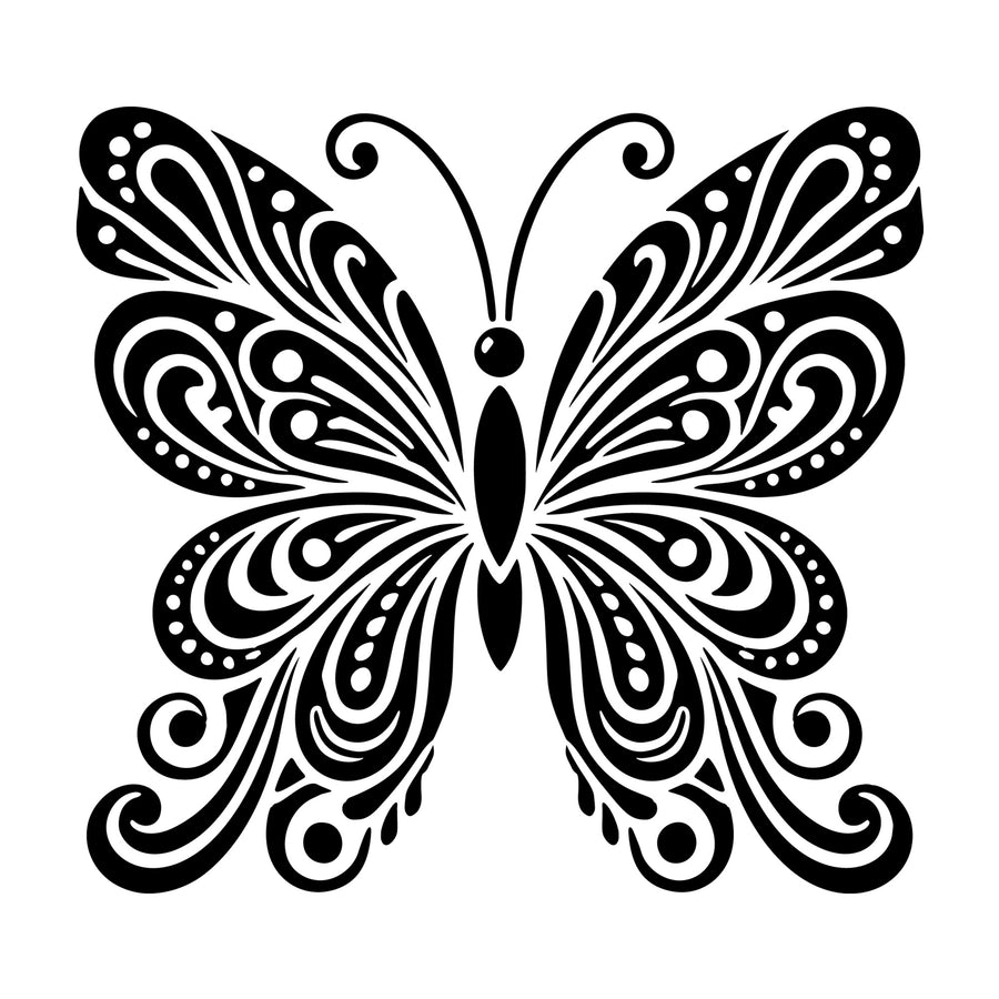 Flourish Butterfly SVG design for Cricut, Silhouette, laser cutting, vinyl, sublimation, and craft projects.