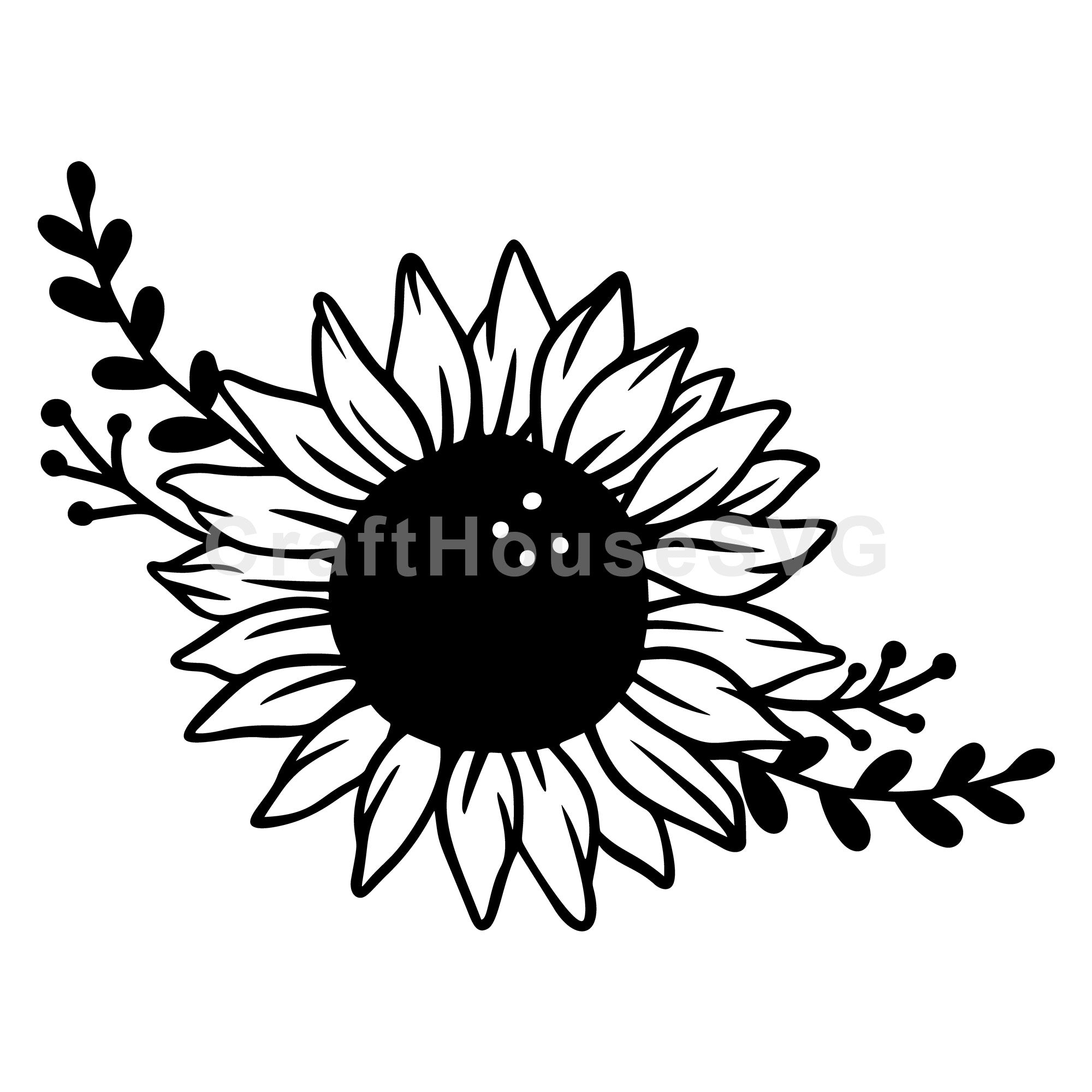 Sunflower and Sprigs SVG