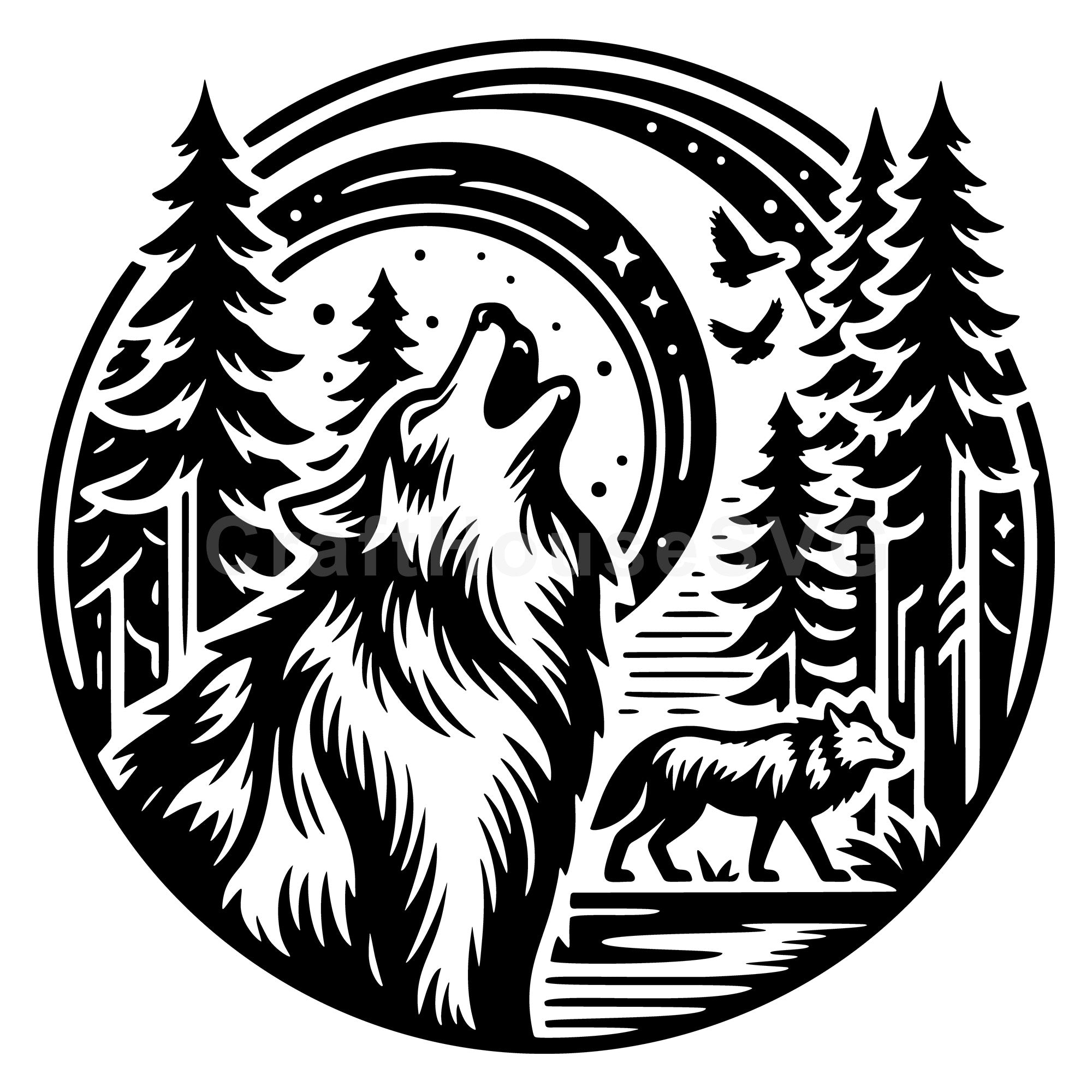 Forest Scenic Wolf SVG