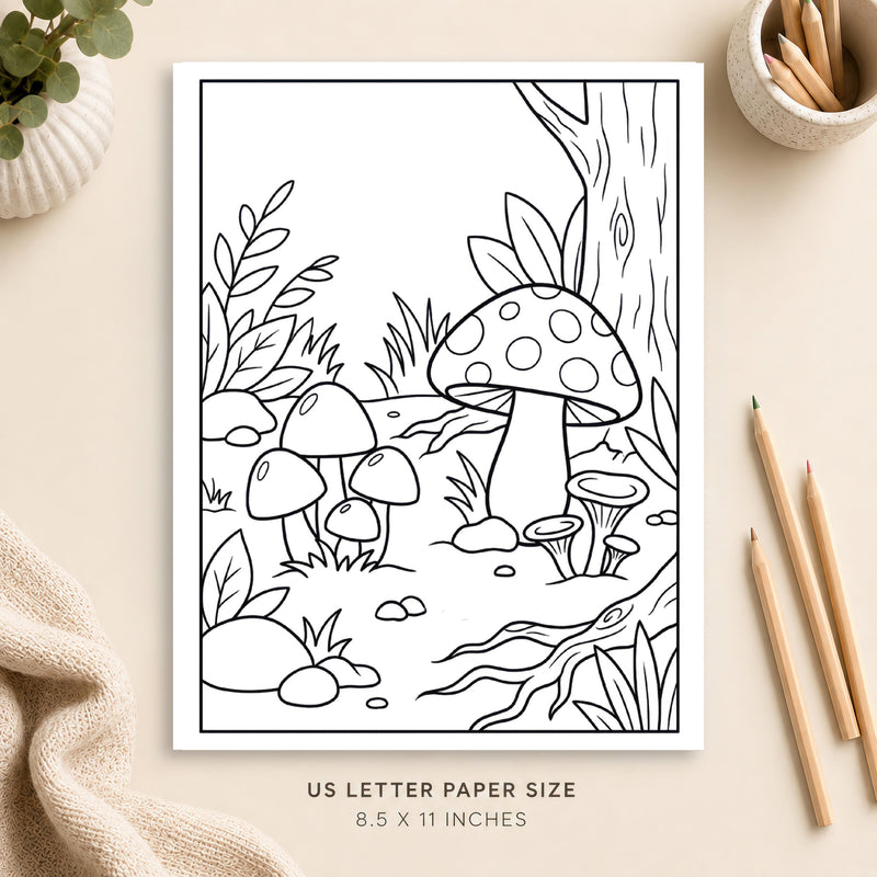 Forest Mushrooms Coloring Page 2
