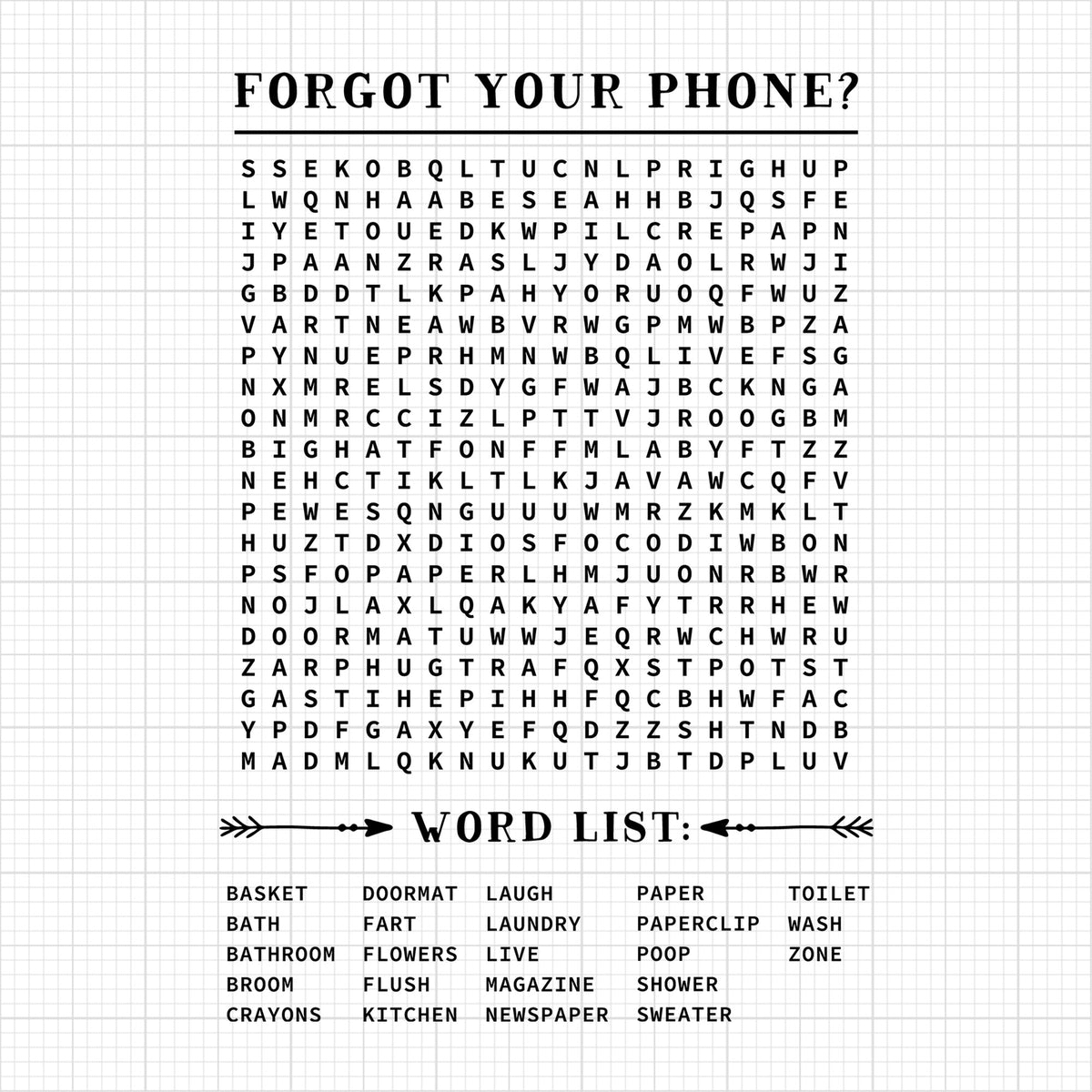 Forgot your phone word search | bathroom SVG