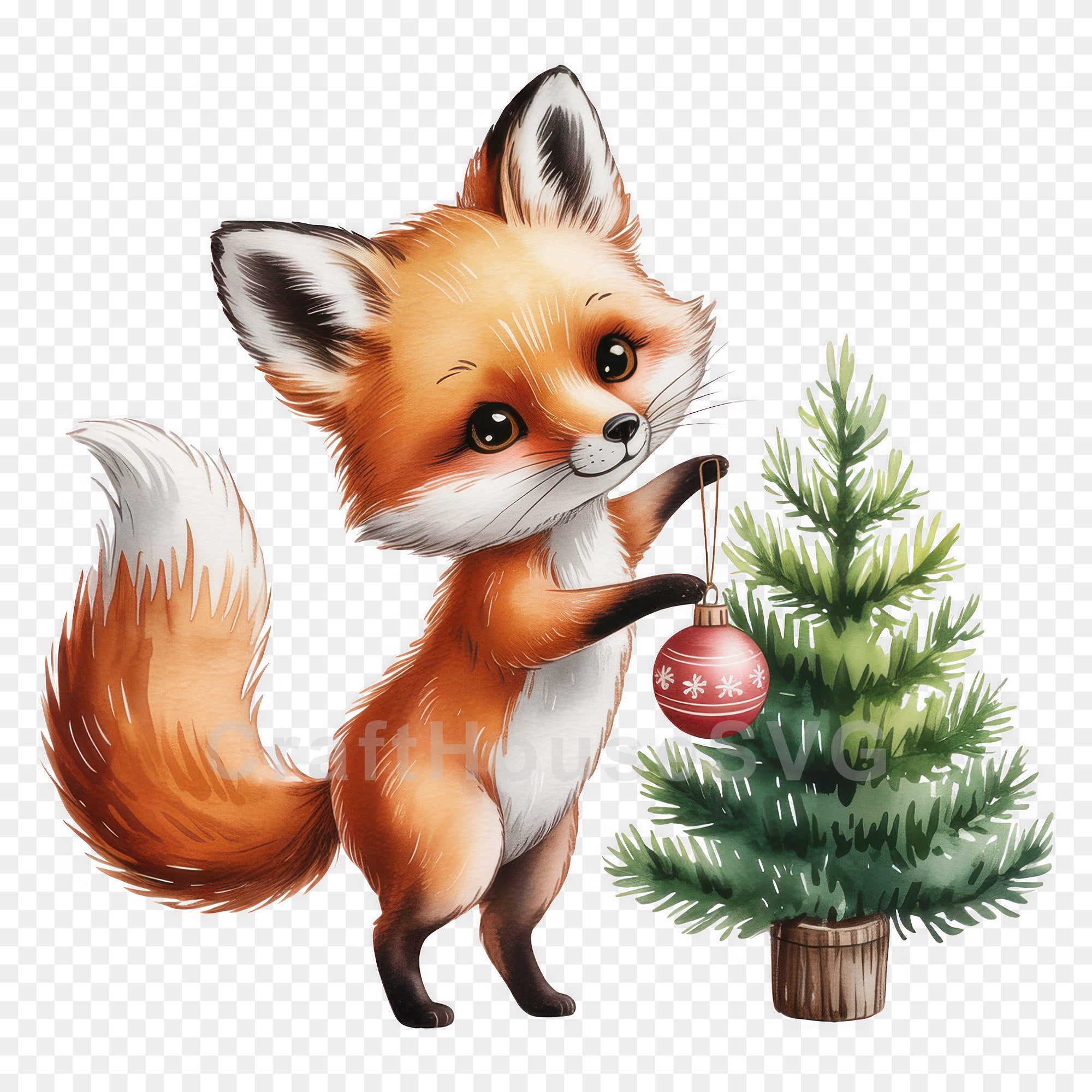 Fox Decorating Tree PNG Clip Art Sublimation