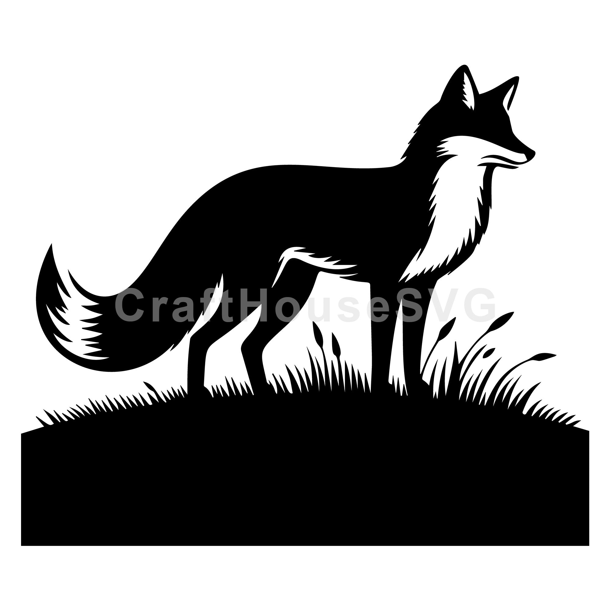 Fox On Grass Hill Silhouette SVG