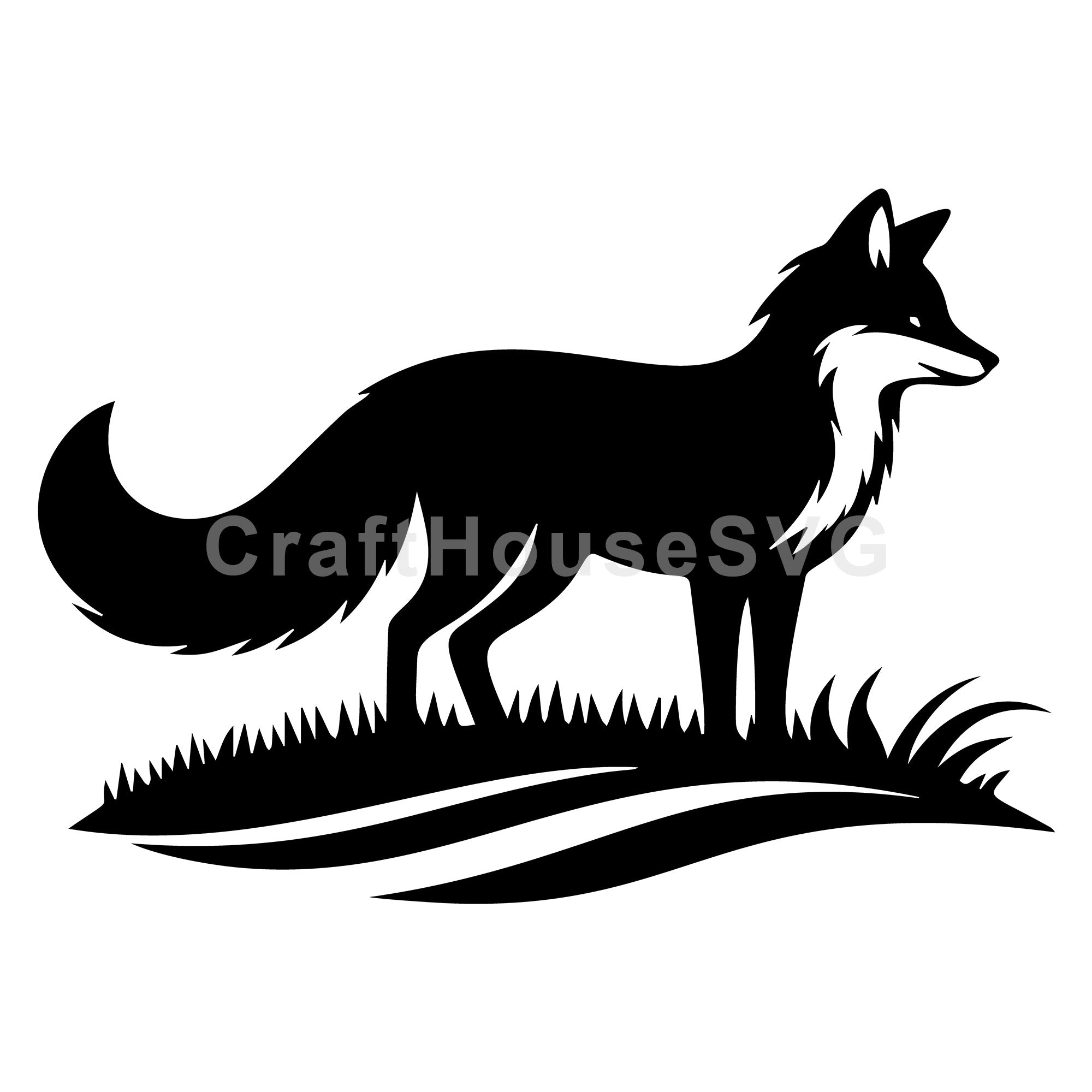 Fox On Rolling Hills Silhouette SVG