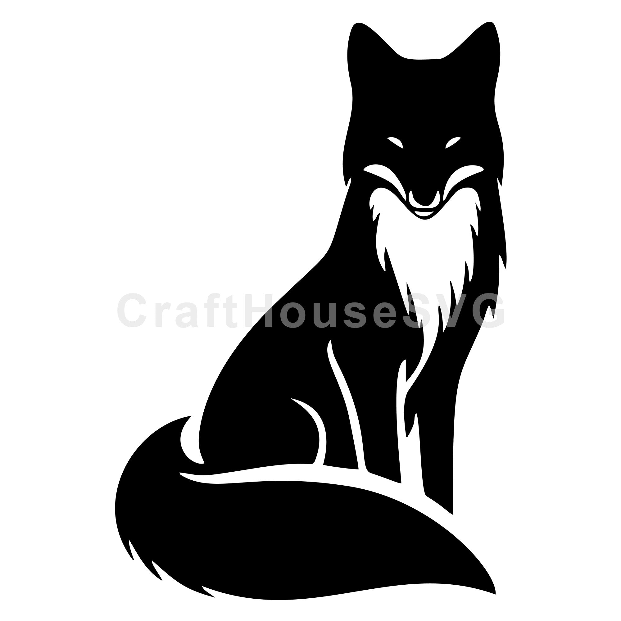 Sitting Fox With Curled Tail SVG