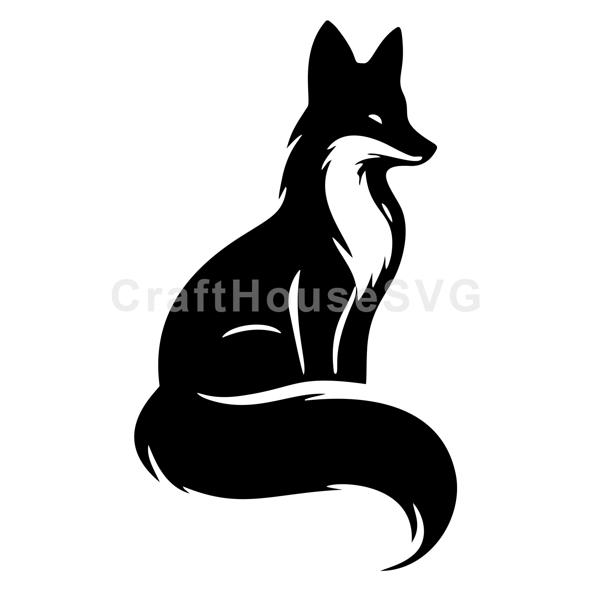 Elegant Sitting Fox Silhouette SVG