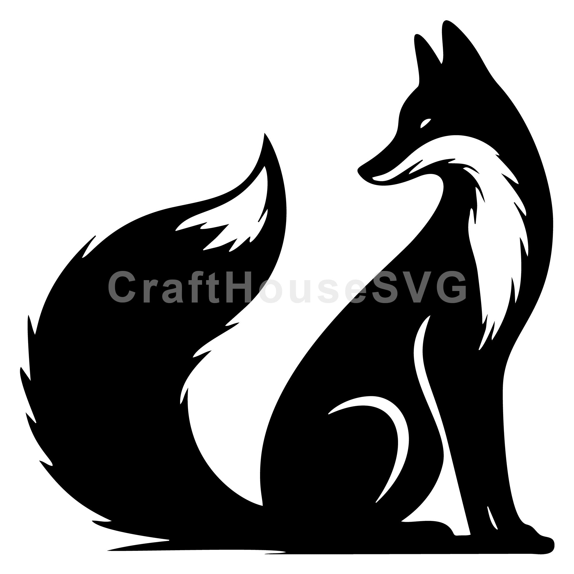 Elegant Sitting Fox Silhouette SVG