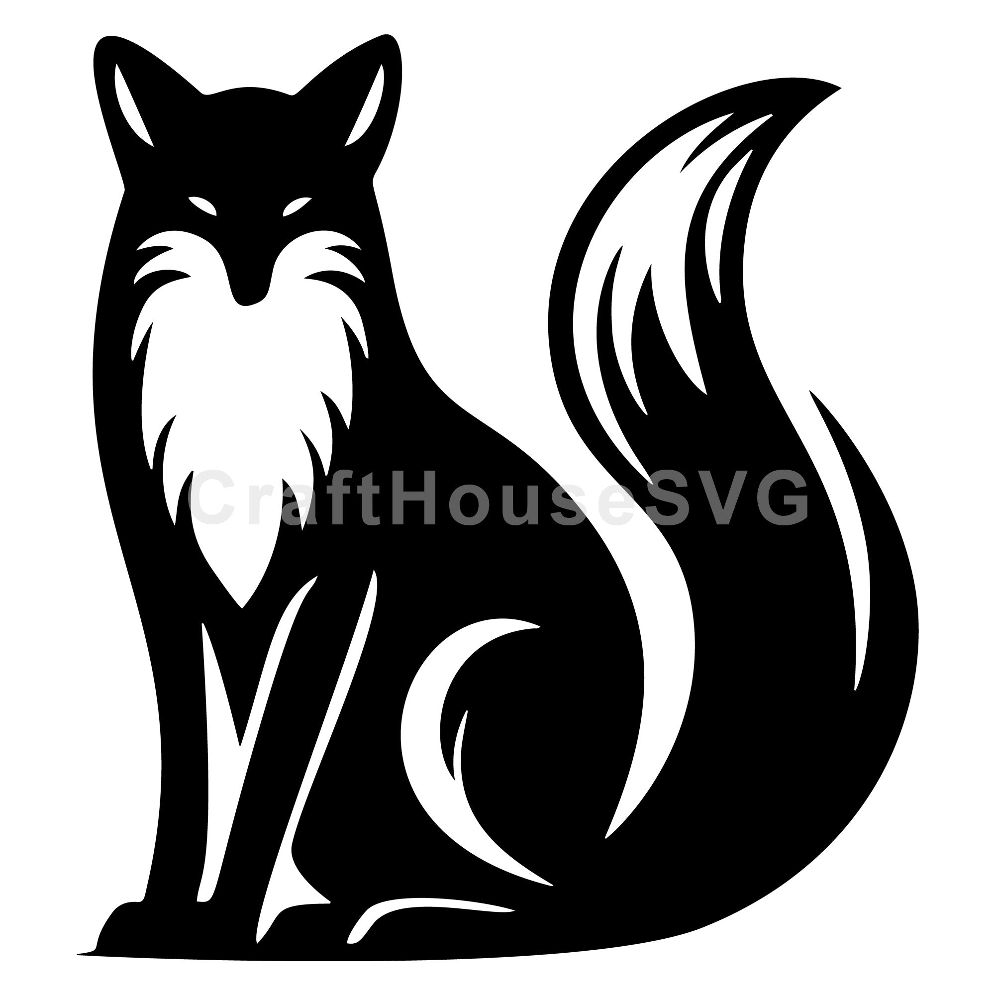 Graceful Fox with Curved Tail Silhouette SVG