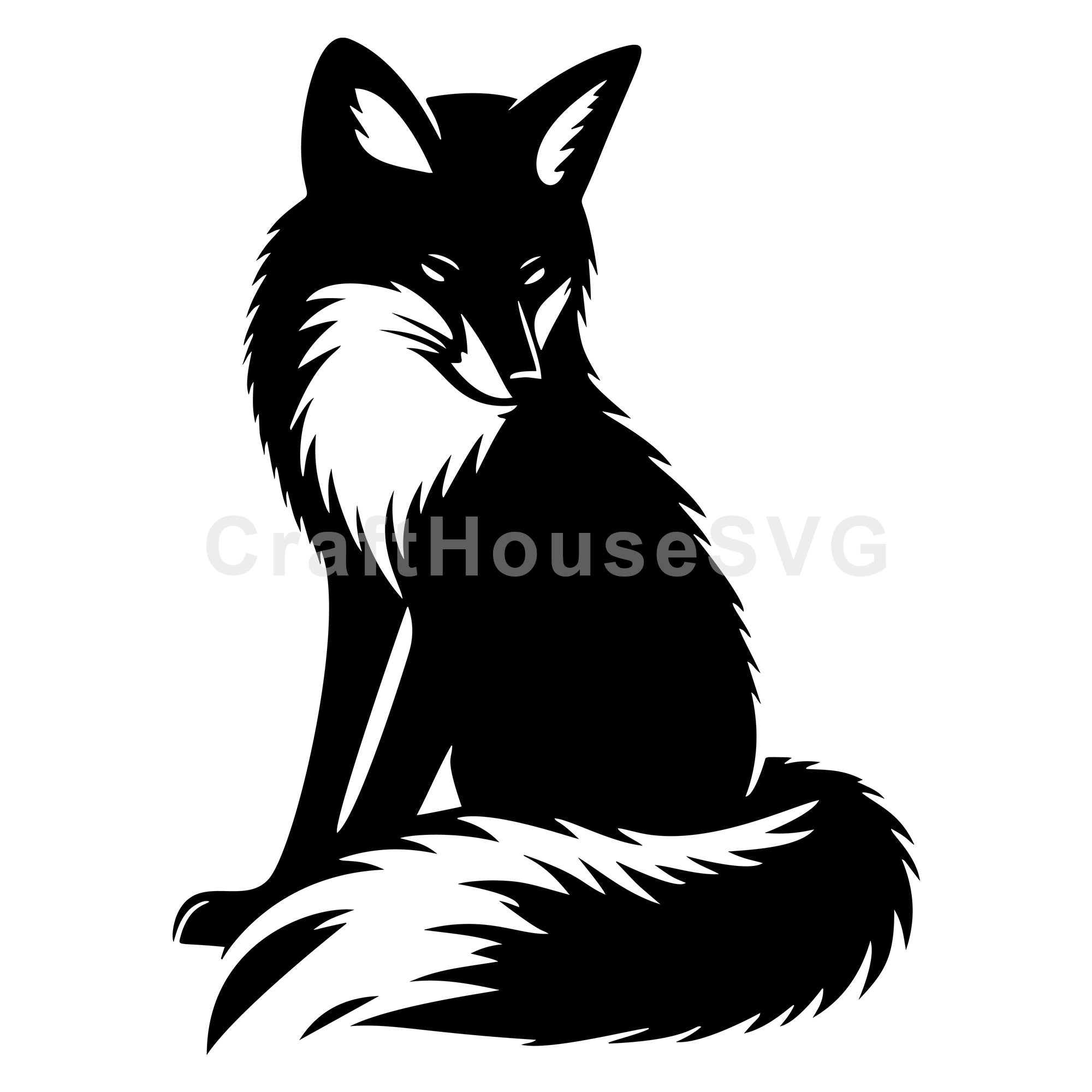 Fox Sitting with Tail Wrapped Silhouette SVG