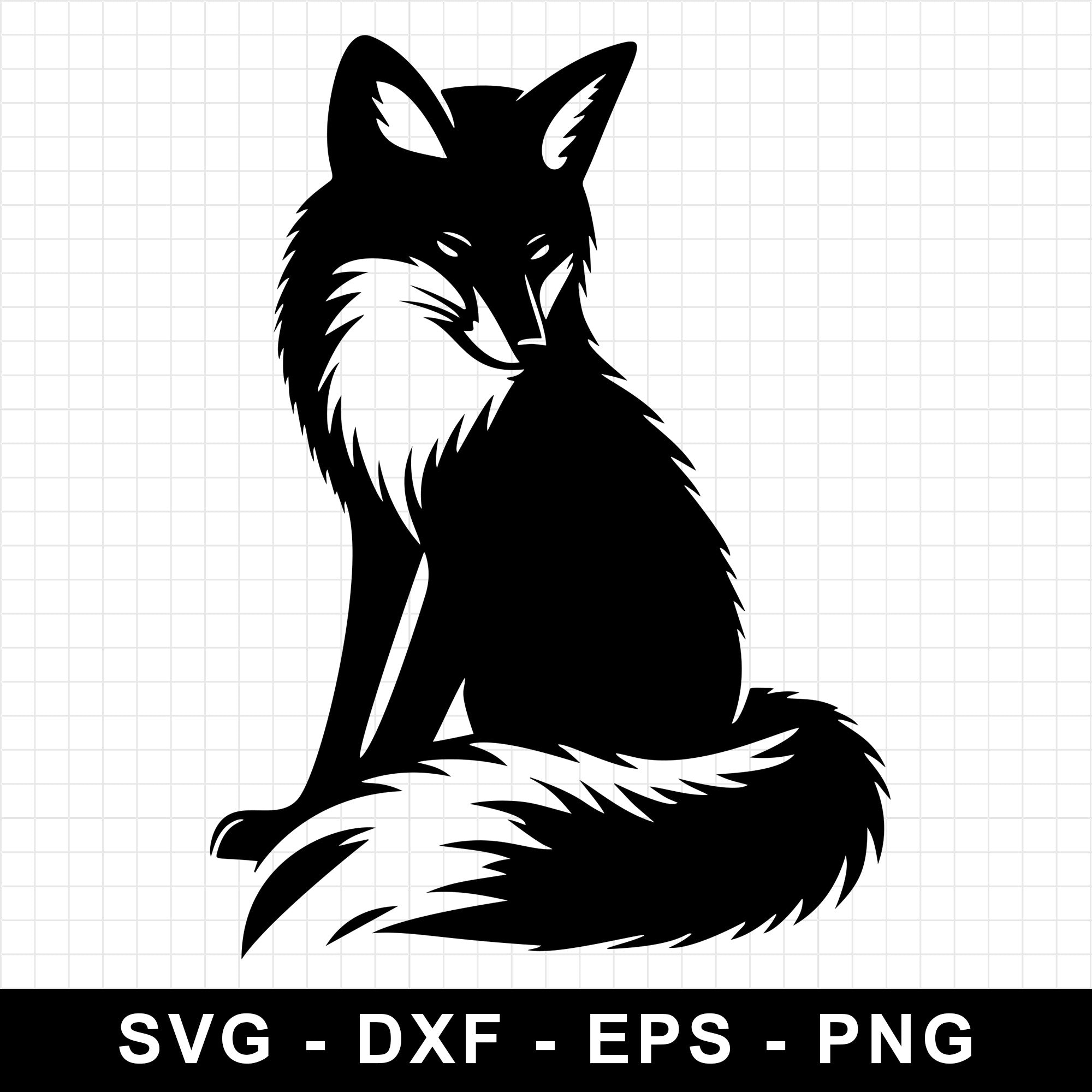 Fox Sitting with Tail Wrapped Silhouette SVG