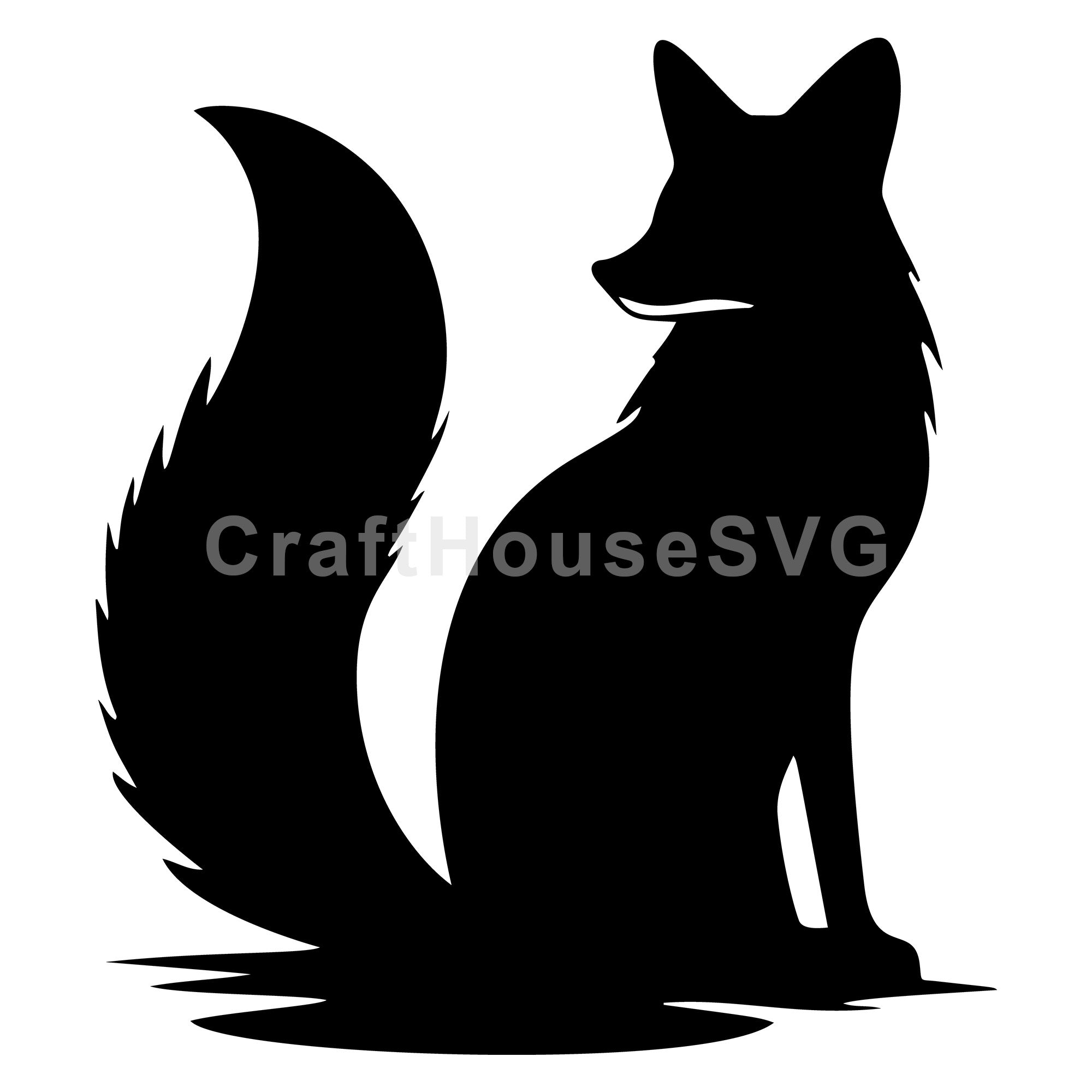 Fox Sitting with Bushy Tail Silhouette SVG