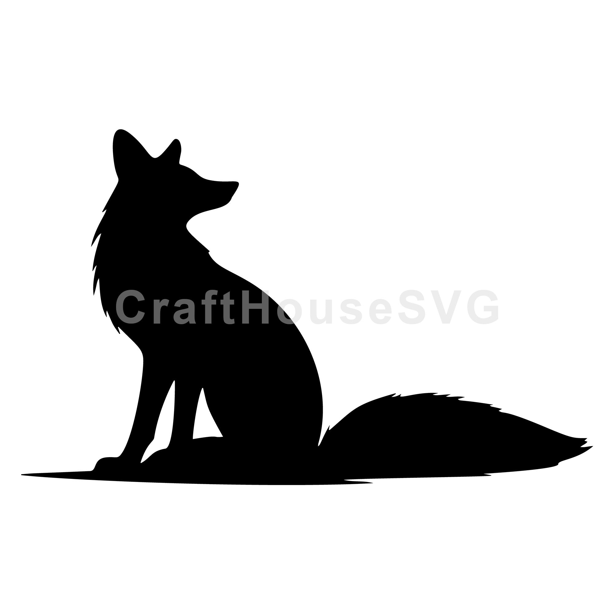 Fox Sitting with Head Tilted Silhouette SVG