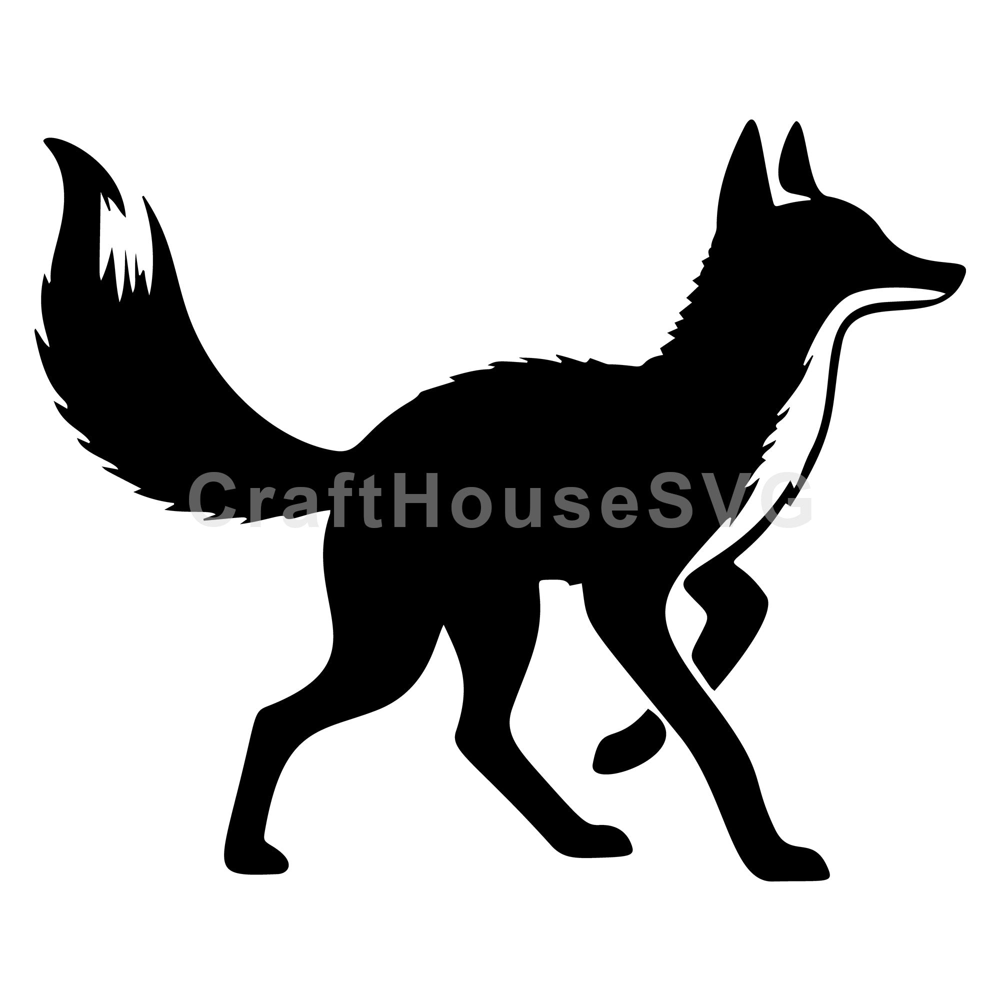 Standing Fox with Tail Up Silhouette SVG