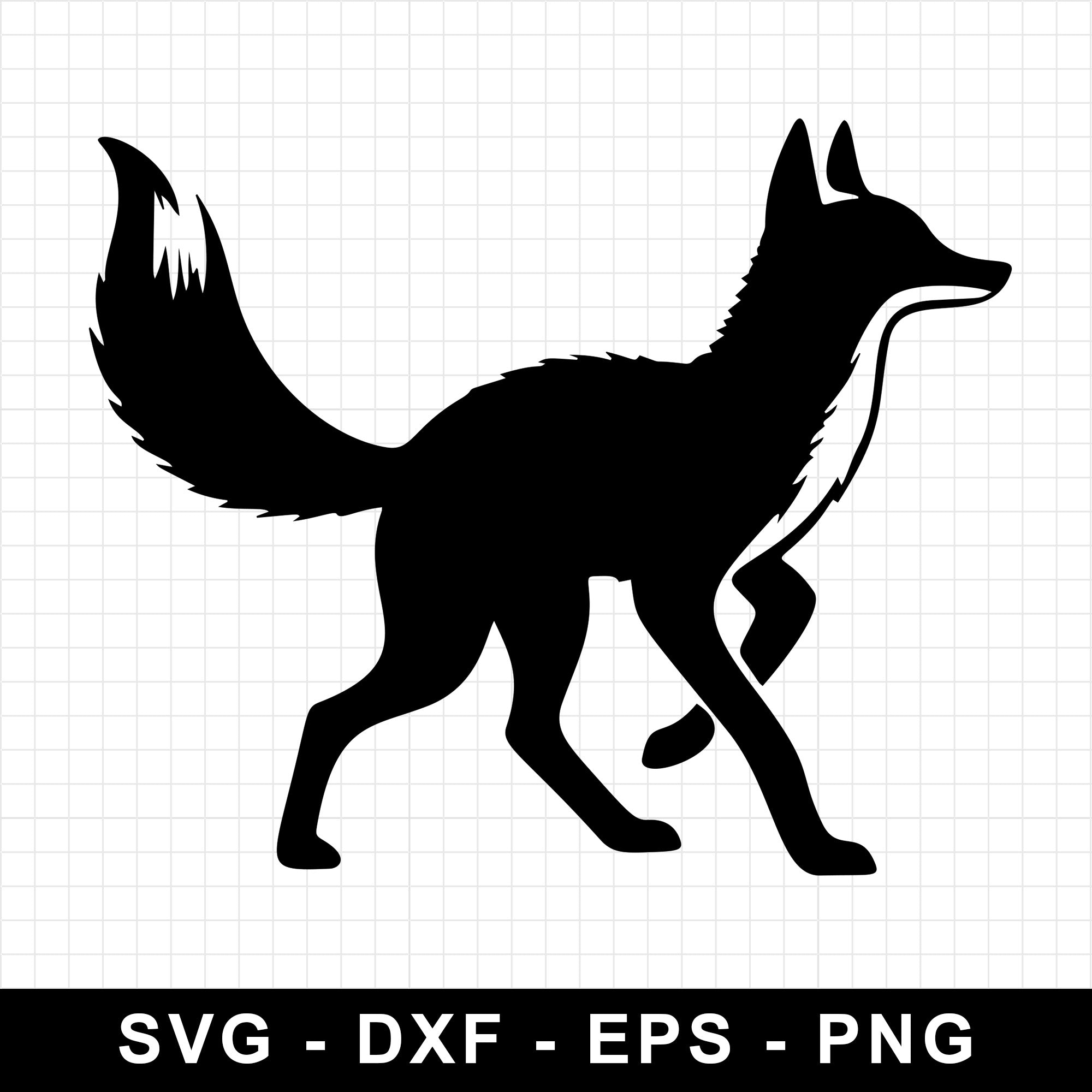 Standing Fox with Tail Up Silhouette SVG