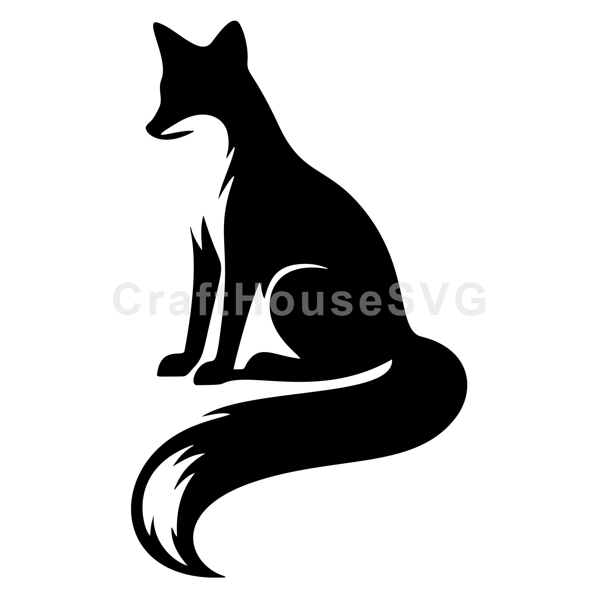 Elegant Sitting Fox with Curved Tail SVG