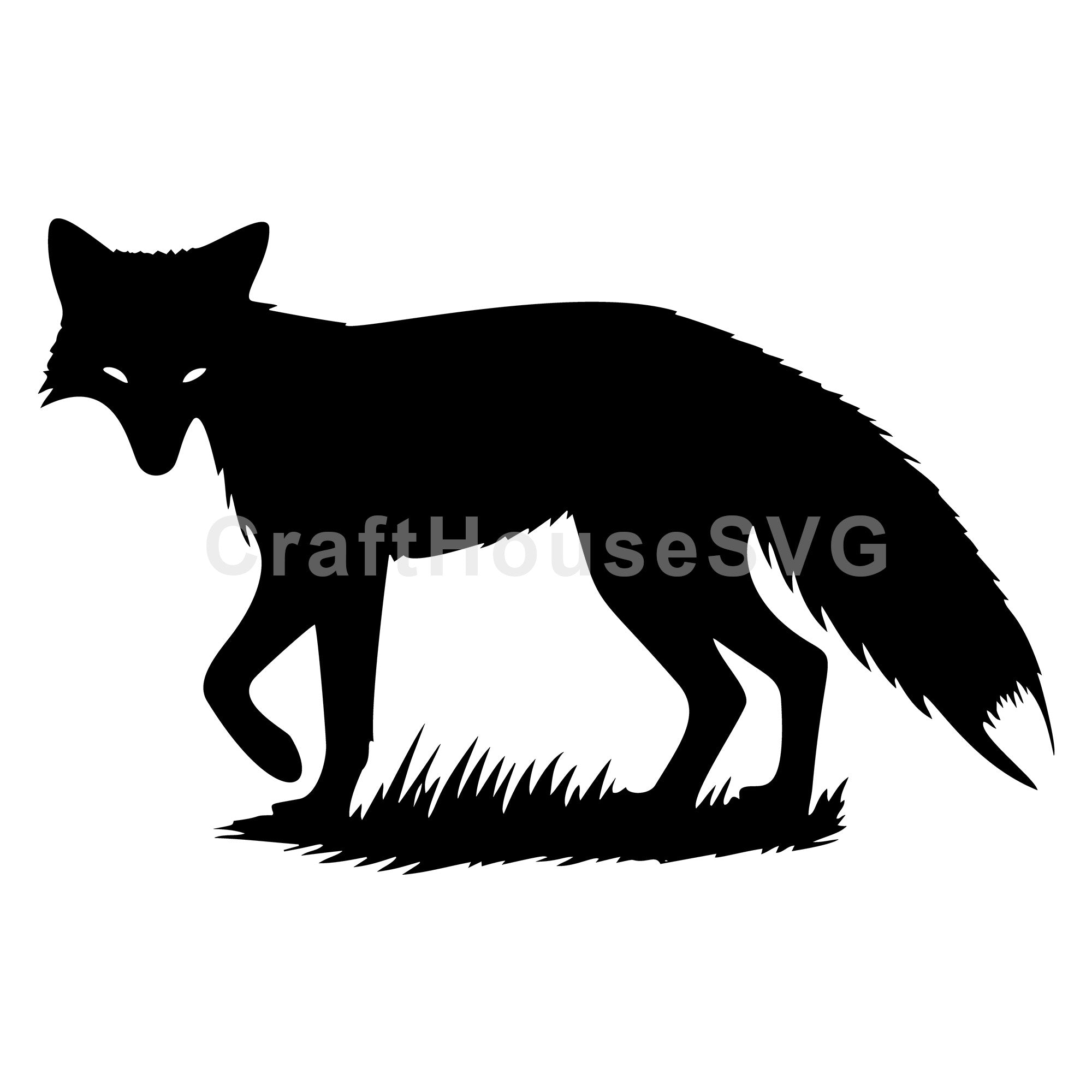 Fox on the Hunt in Grass Silhouette SVG