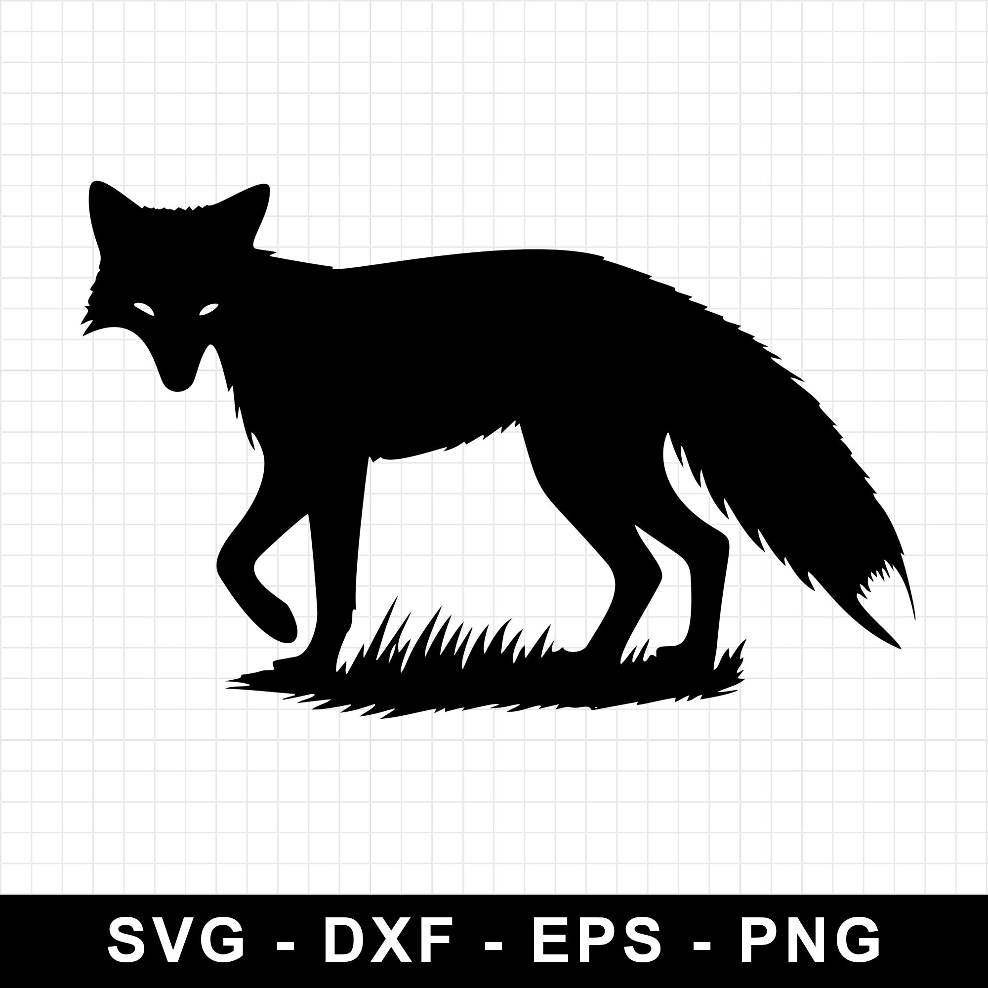 Fox on the Hunt in Grass Silhouette SVG