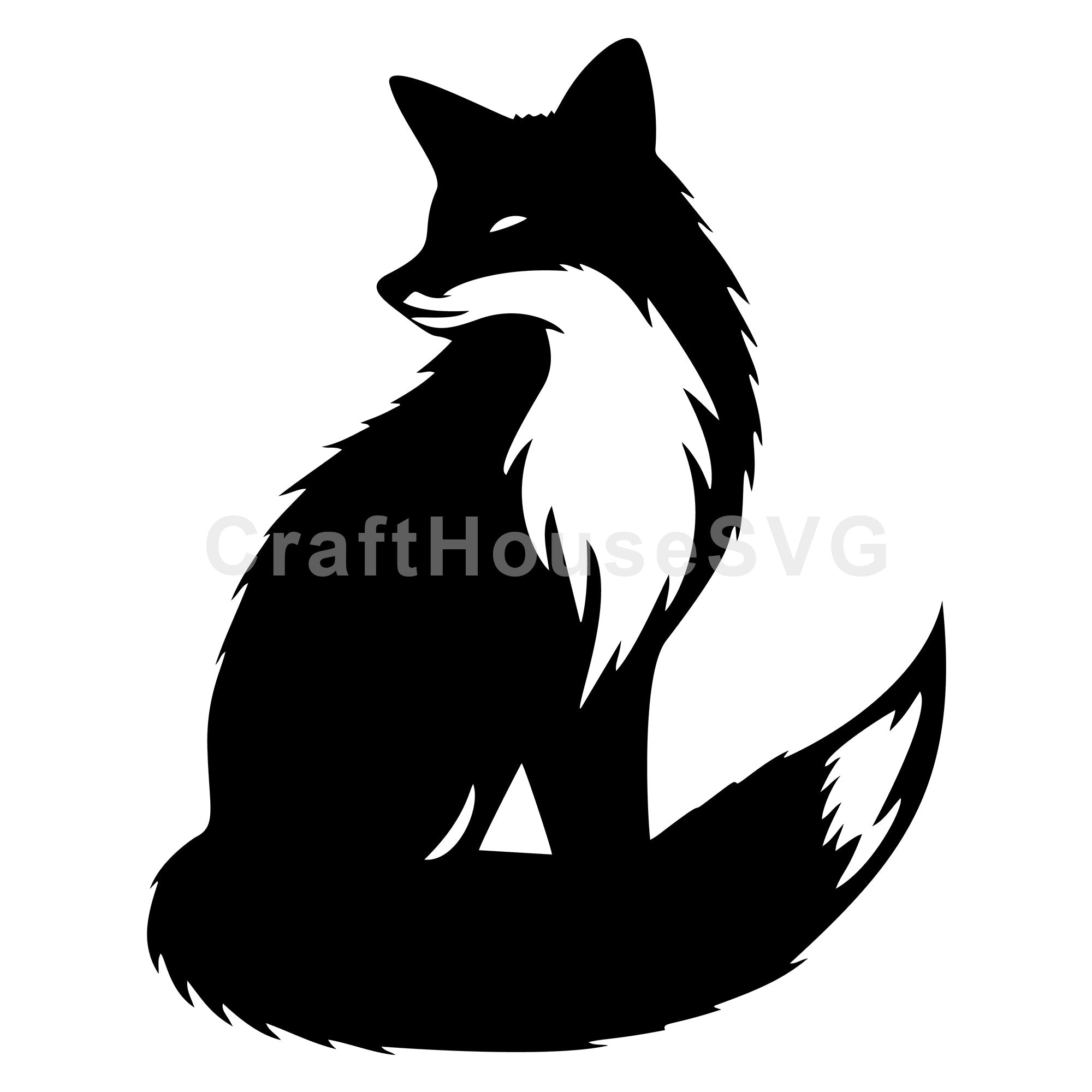 Fox Sitting and Looking Back Silhouette SVG