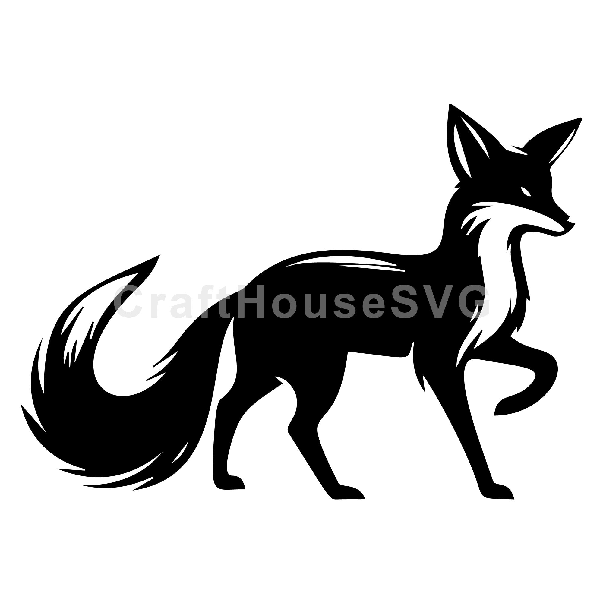 Stylish Fox Standing with Bushy Tail SVG